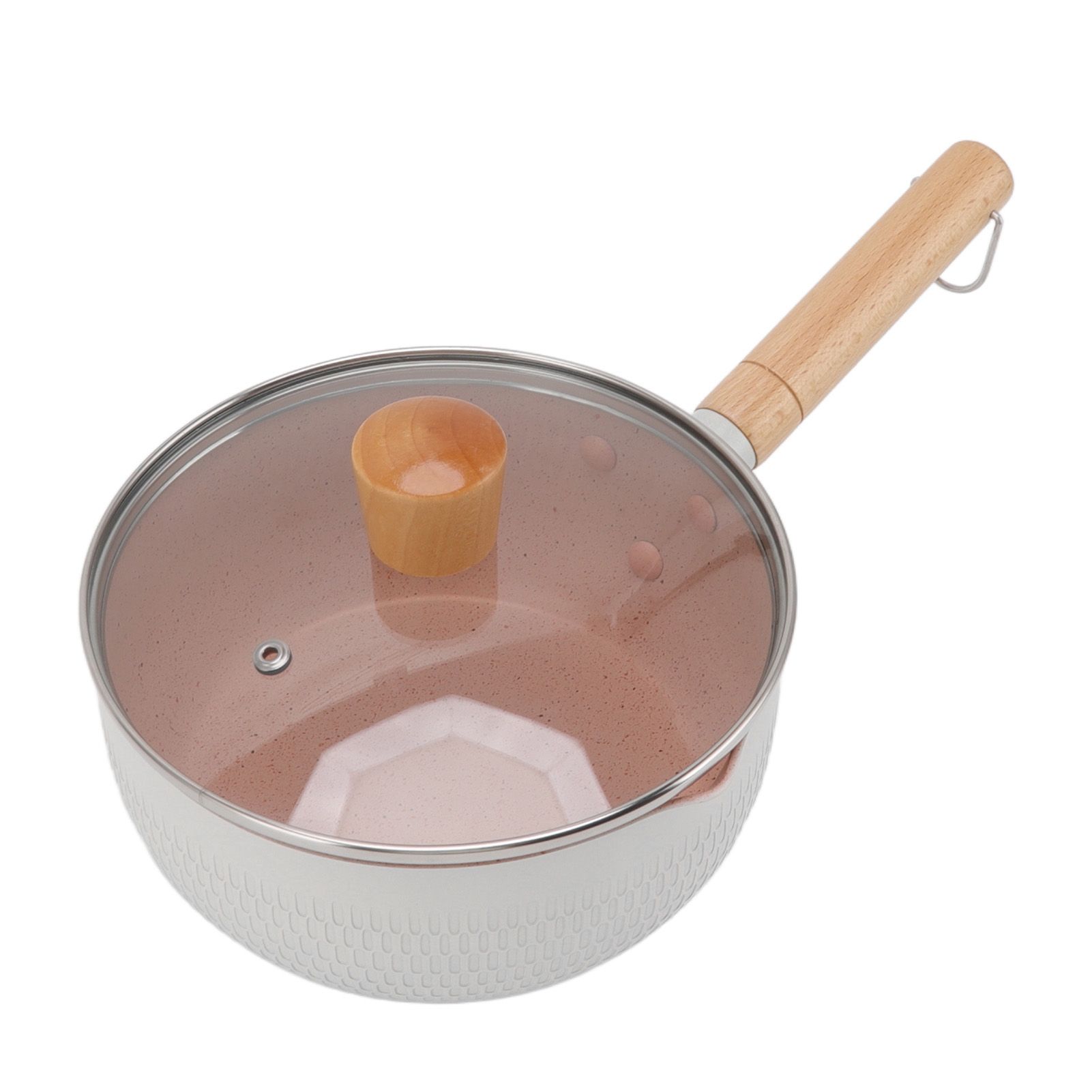Sauce Pan Stick Proof Aluminum Alloy Multi Functional Milk Pot with Wooden Handle for Induction Gas Stove White - Image 6