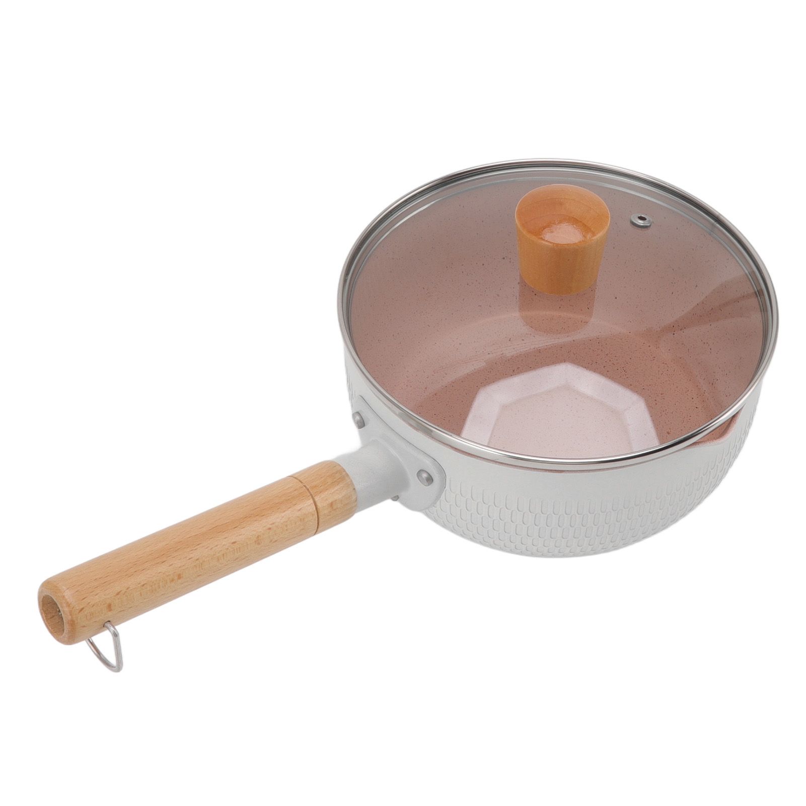 Sauce Pan Stick Proof Aluminum Alloy Multi Functional Milk Pot with Wooden Handle for Induction Gas Stove White - Image 7