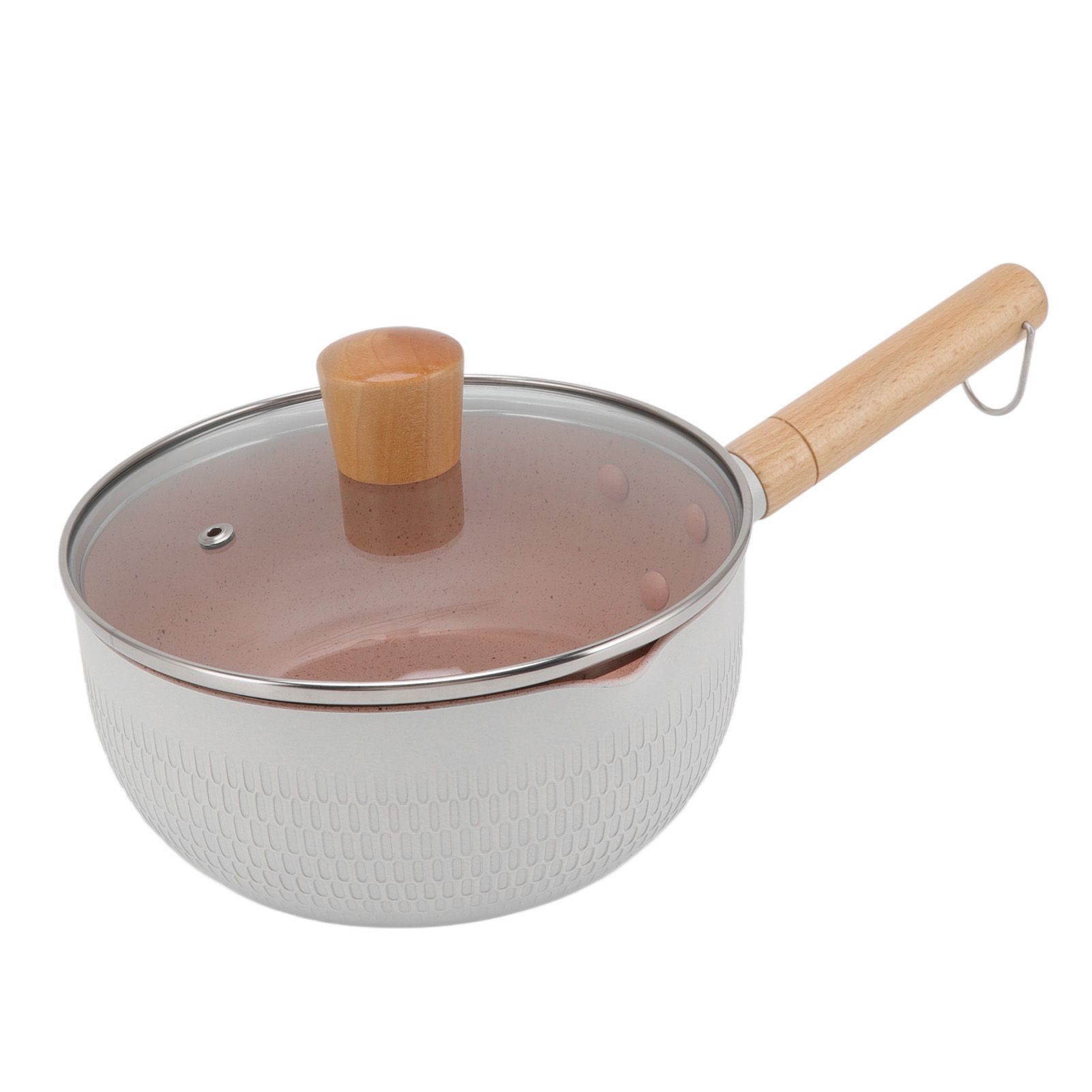 Sauce Pan Stick Proof Aluminum Alloy Multi Functional Milk Pot with Wooden Handle for Induction Gas Stove White - Image 8