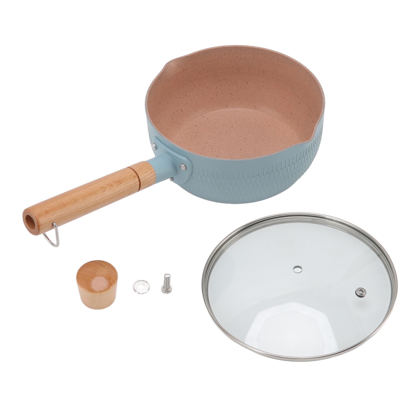 Sauce Pan Stick Proof Aluminum Alloy Multi Functional Milk Pot with Wooden Handle for Induction Gas Stove Blue - Image 1