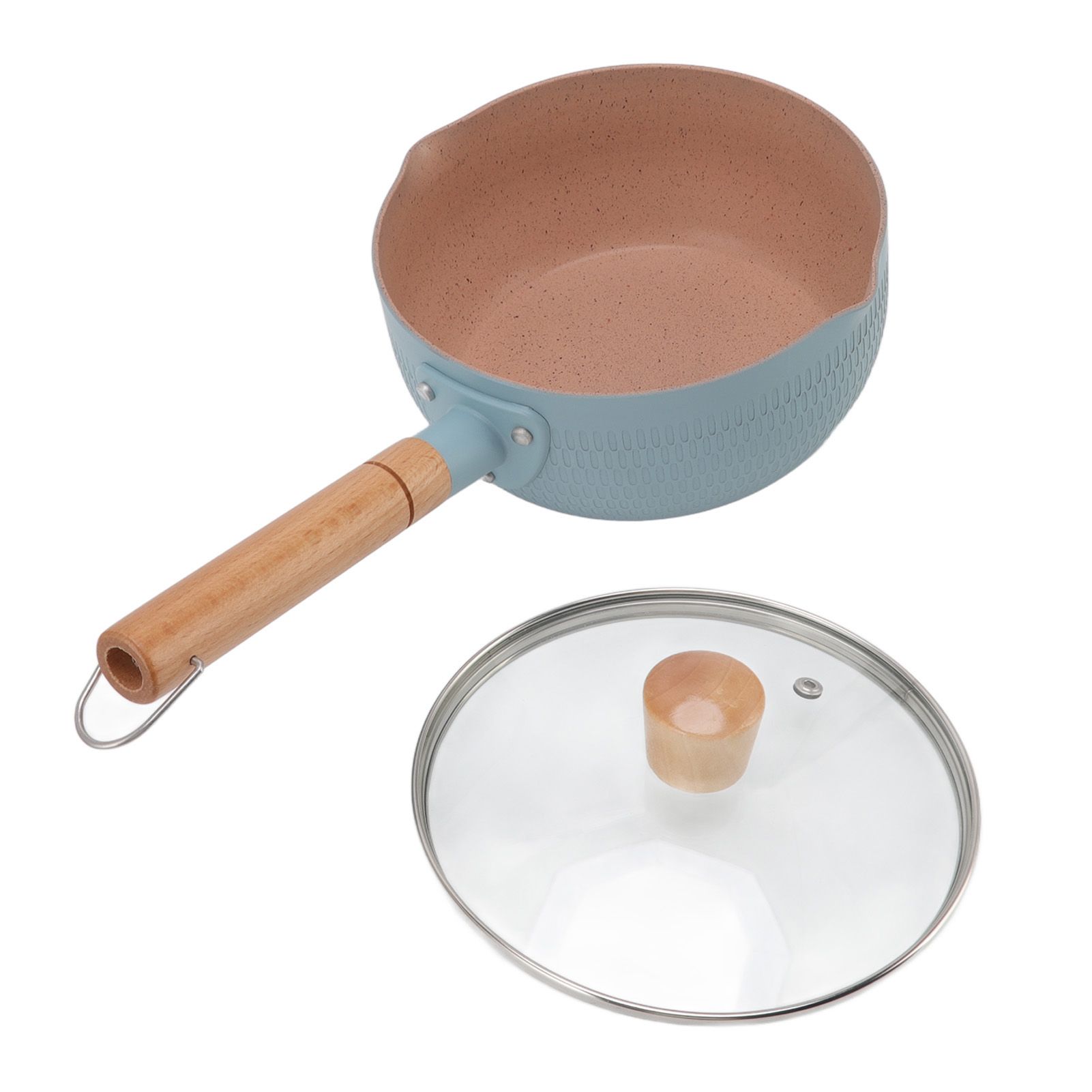 Sauce Pan Stick Proof Aluminum Alloy Multi Functional Milk Pot with Wooden Handle for Induction Gas Stove Blue - Image 2