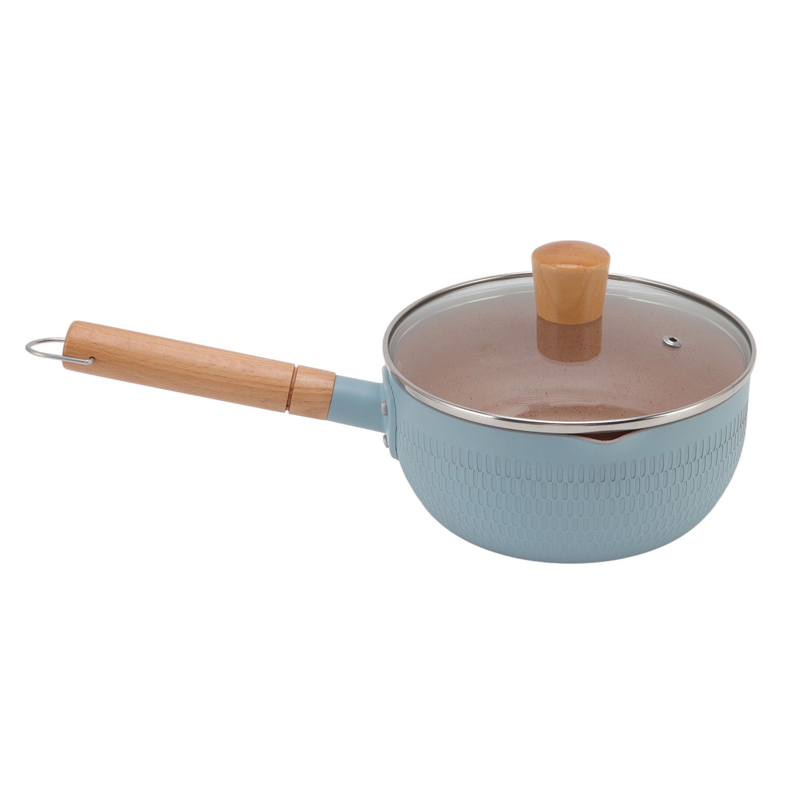 Sauce Pan Stick Proof Aluminum Alloy Multi Functional Milk Pot with Wooden Handle for Induction Gas Stove Blue - Image 3