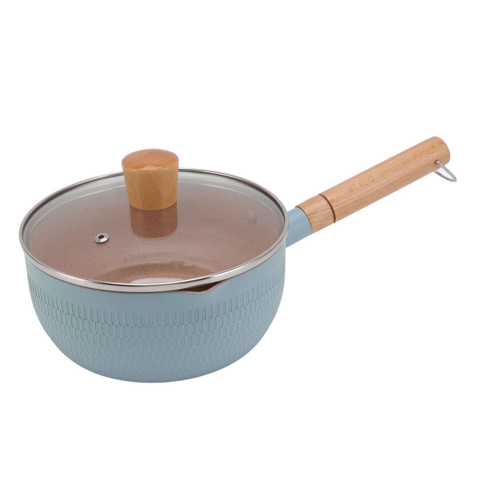 Sauce Pan Stick Proof Aluminum Alloy Multi Functional Milk Pot with Wooden Handle for Induction Gas Stove Blue - Image 7