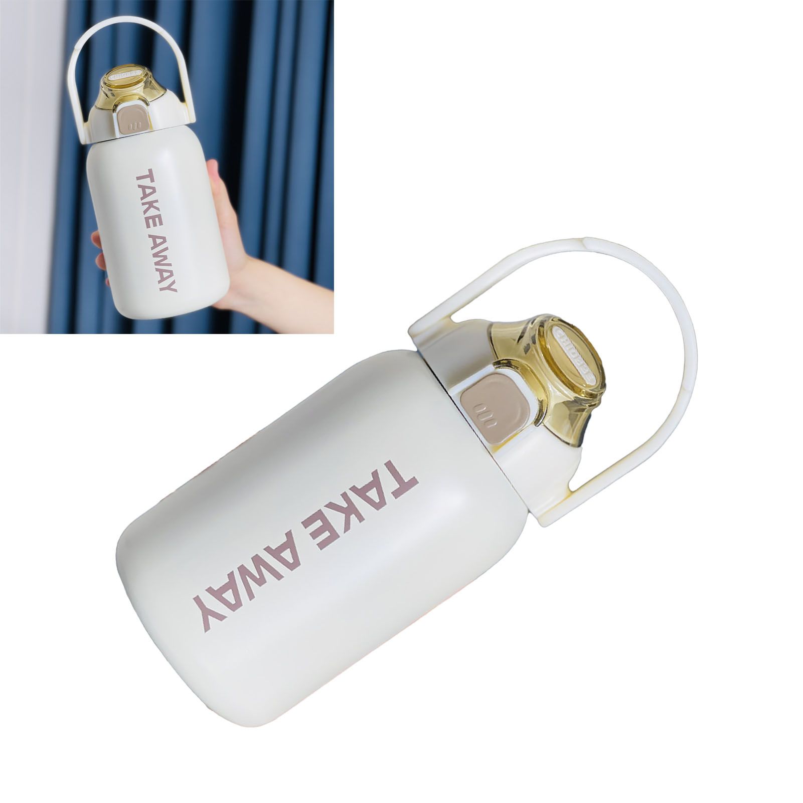 850ml Insulated Water Bottle Large Capacity with Bounce Cap Straw Winter Insulated Cup for Outdoor Beige - Image 5