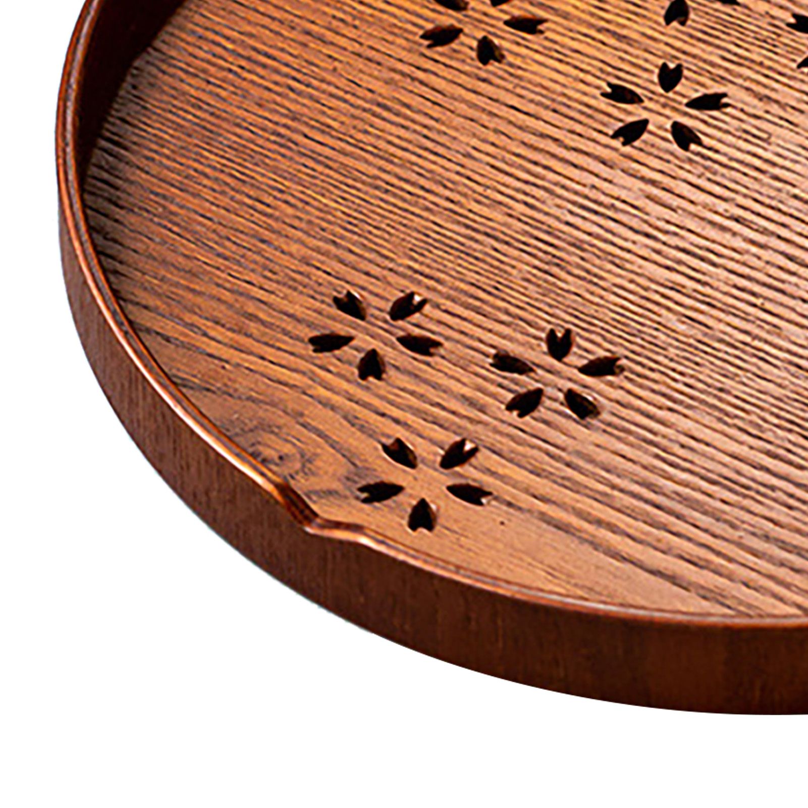 Tea Tray Cherry Blossom Pattern Wooden Tea Plate Green Tea Baking Serving Plate for Home Tea House Round - Image 7