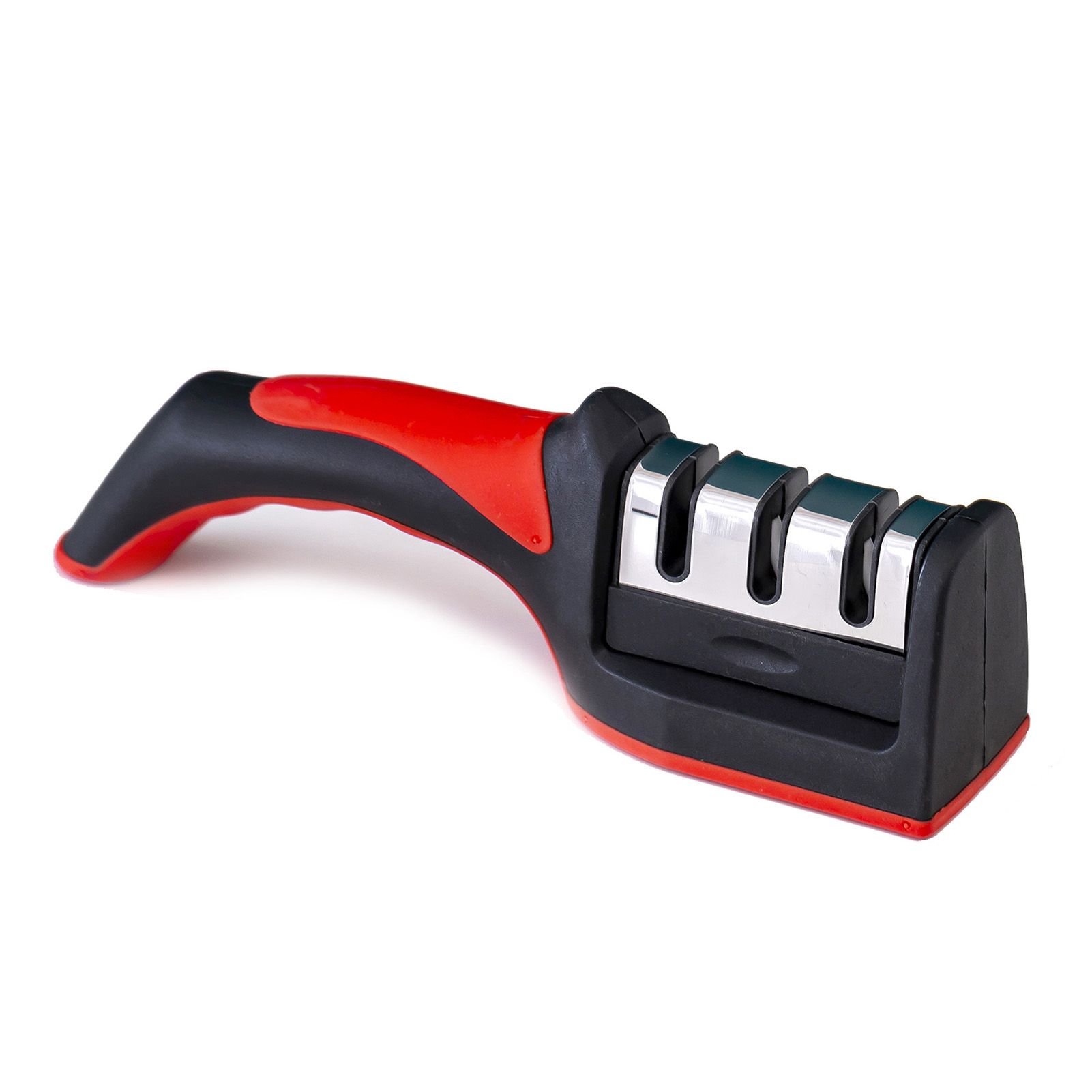 Handheld Knife Sharpening Tool 3 Segments Red and Black Multipurpose Knife Sharpener for Kitchen - Image 1