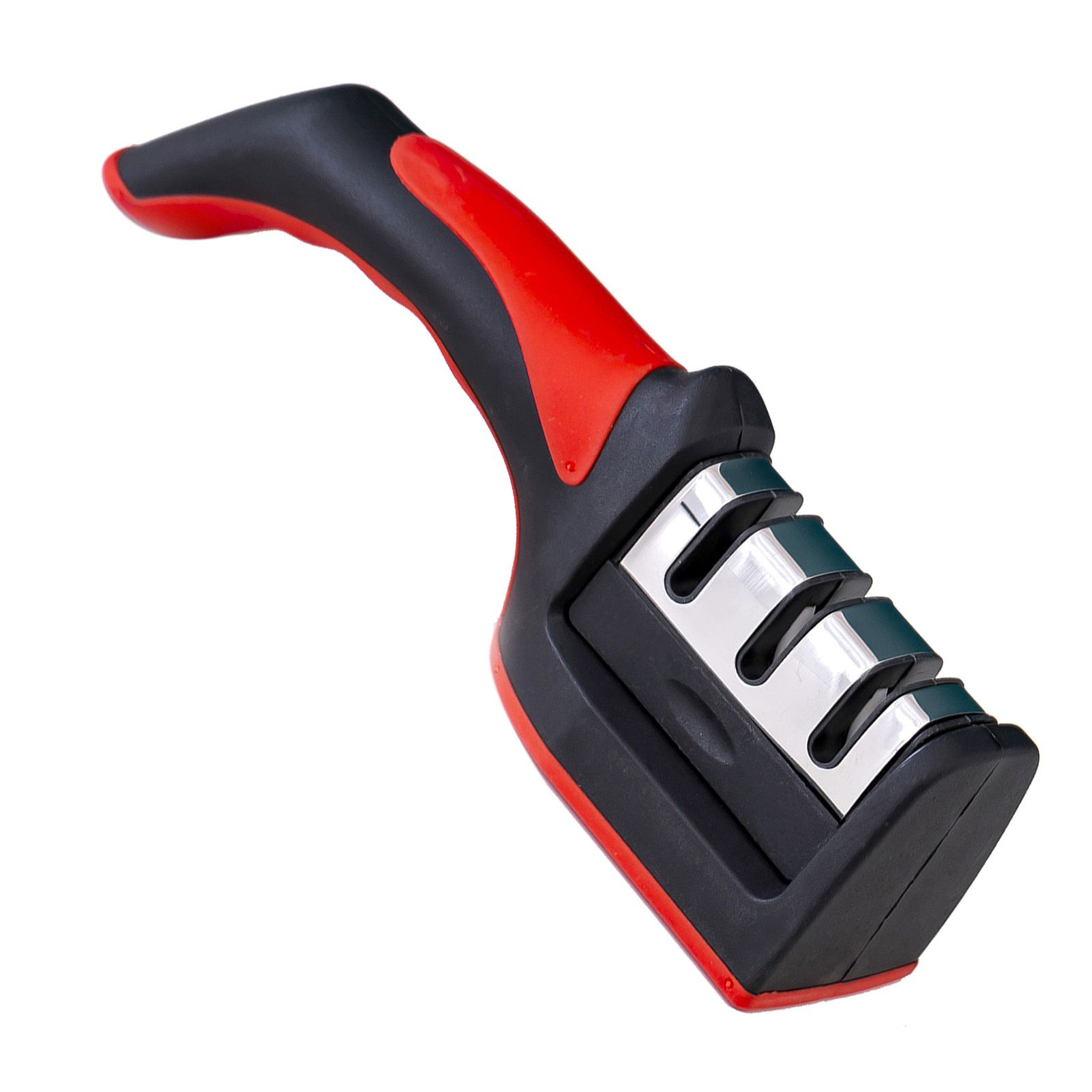 Handheld Knife Sharpening Tool 3 Segments Red and Black Multipurpose Knife Sharpener for Kitchen - Image 3