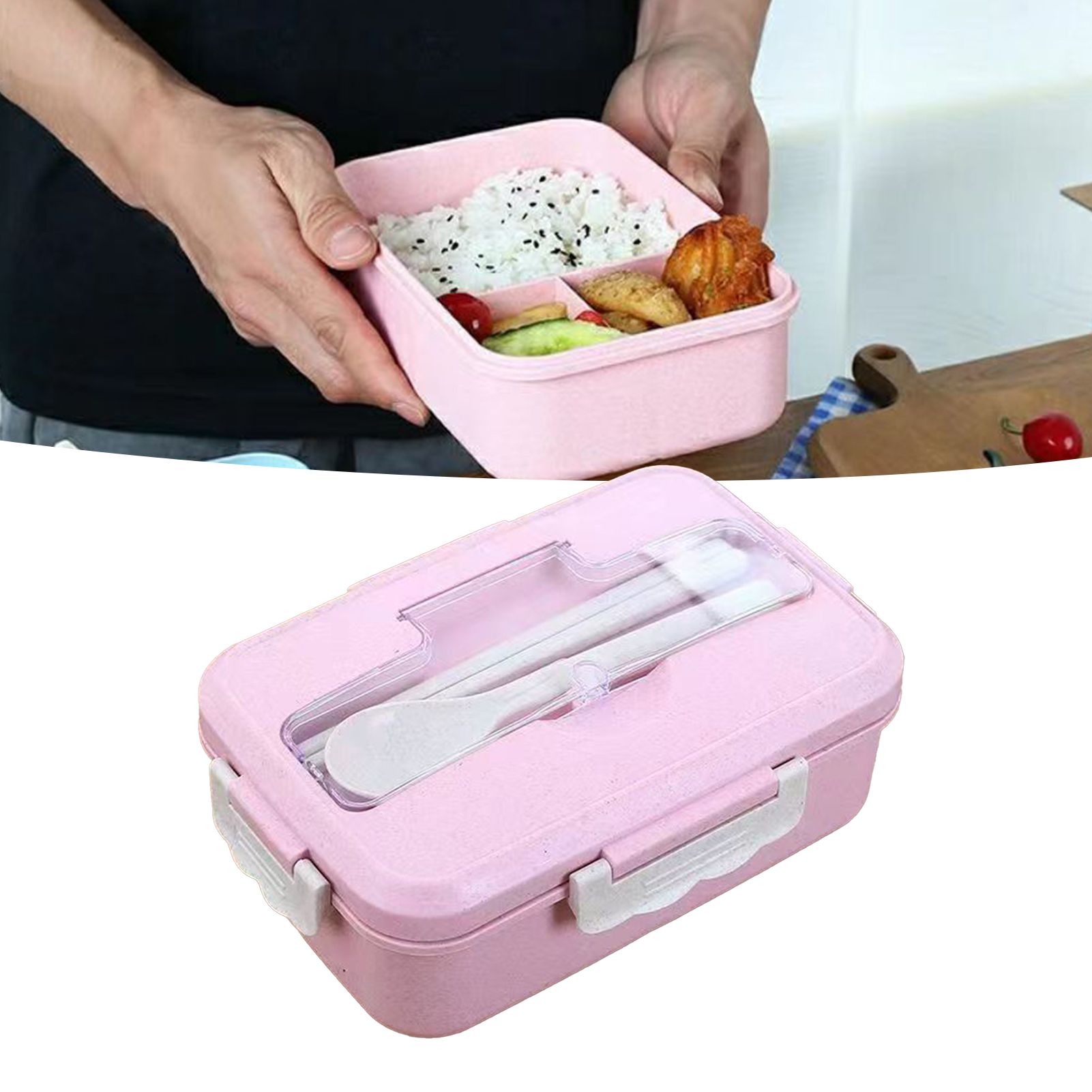 Lunch Box Multi Compartments Environmentally Friendly Portable Bento Box for Student Home School Office Pink - Image 5