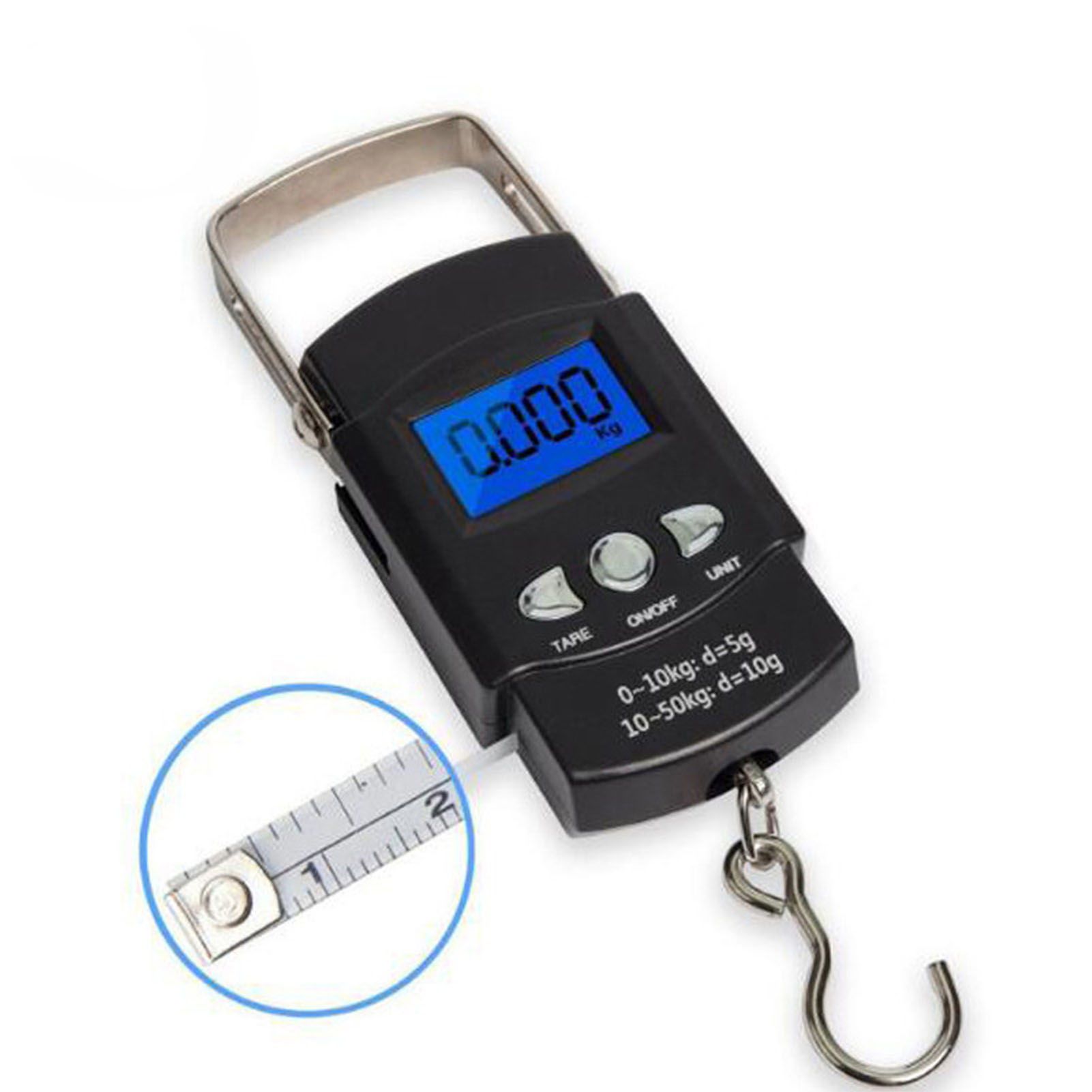 Fishing Scale Portable Compact Clear Display ABS Stainless Steel Convenient Practical Luggage Scale for Outdoor Indoor English (with Tape Measure) 50KG/10G - Image 2