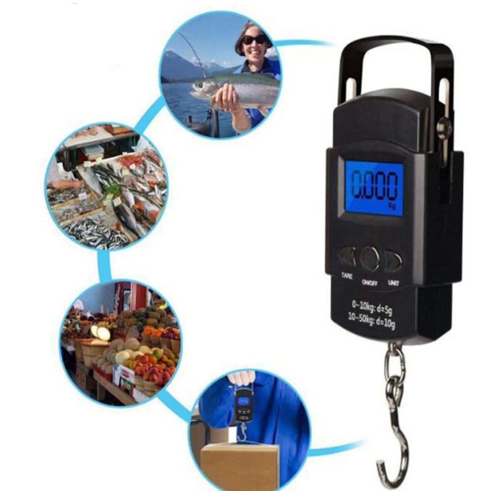 Fishing Scale Portable Compact Clear Display ABS Stainless Steel Convenient Practical Luggage Scale for Outdoor Indoor English (with Tape Measure) 50KG/10G - Image 3