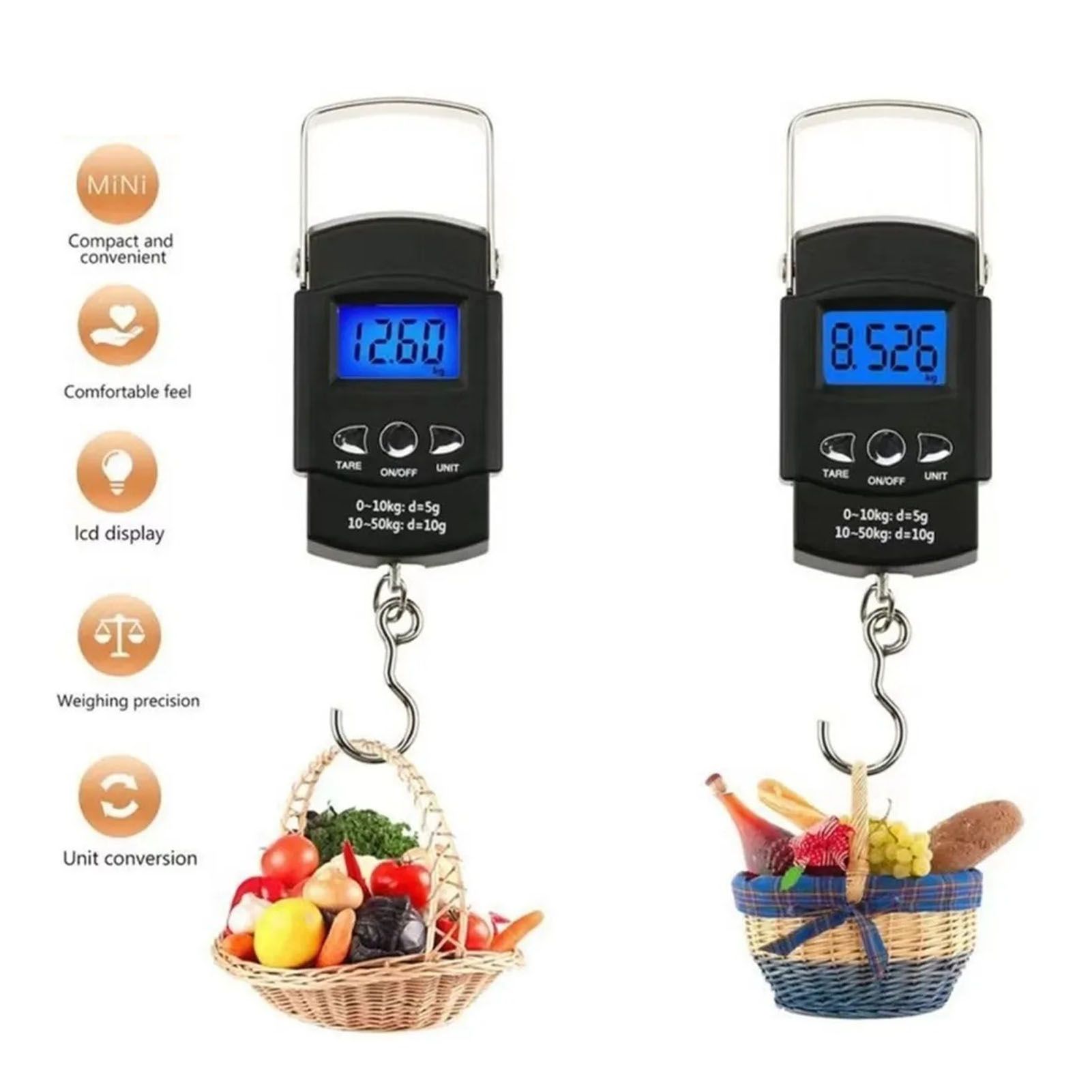 Fishing Scale Portable Compact Clear Display ABS Stainless Steel Convenient Practical Luggage Scale for Outdoor Indoor English (with Tape Measure) 50KG/10G - Image 8