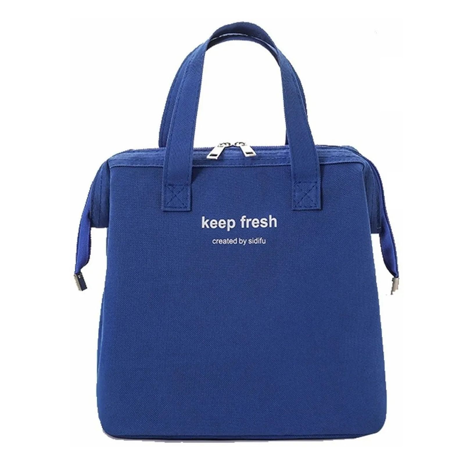 Insulated Lunch Bag Solid Color Oxford Cloth Waterproof Metal Zipper Portable Lunchbox for Commuting Royalblue - Image 1