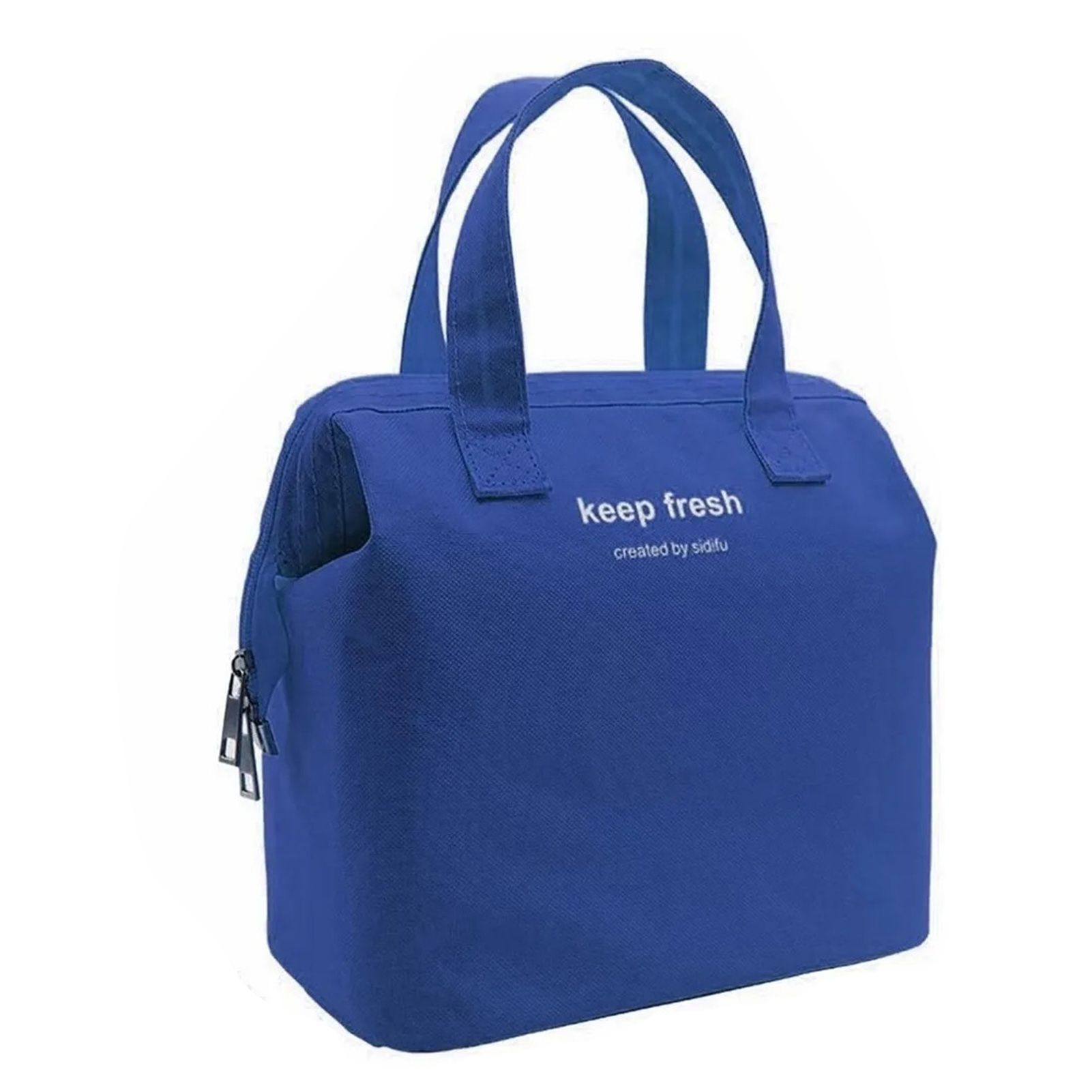 Insulated Lunch Bag Solid Color Oxford Cloth Waterproof Metal Zipper Portable Lunchbox for Commuting Royalblue - Image 2