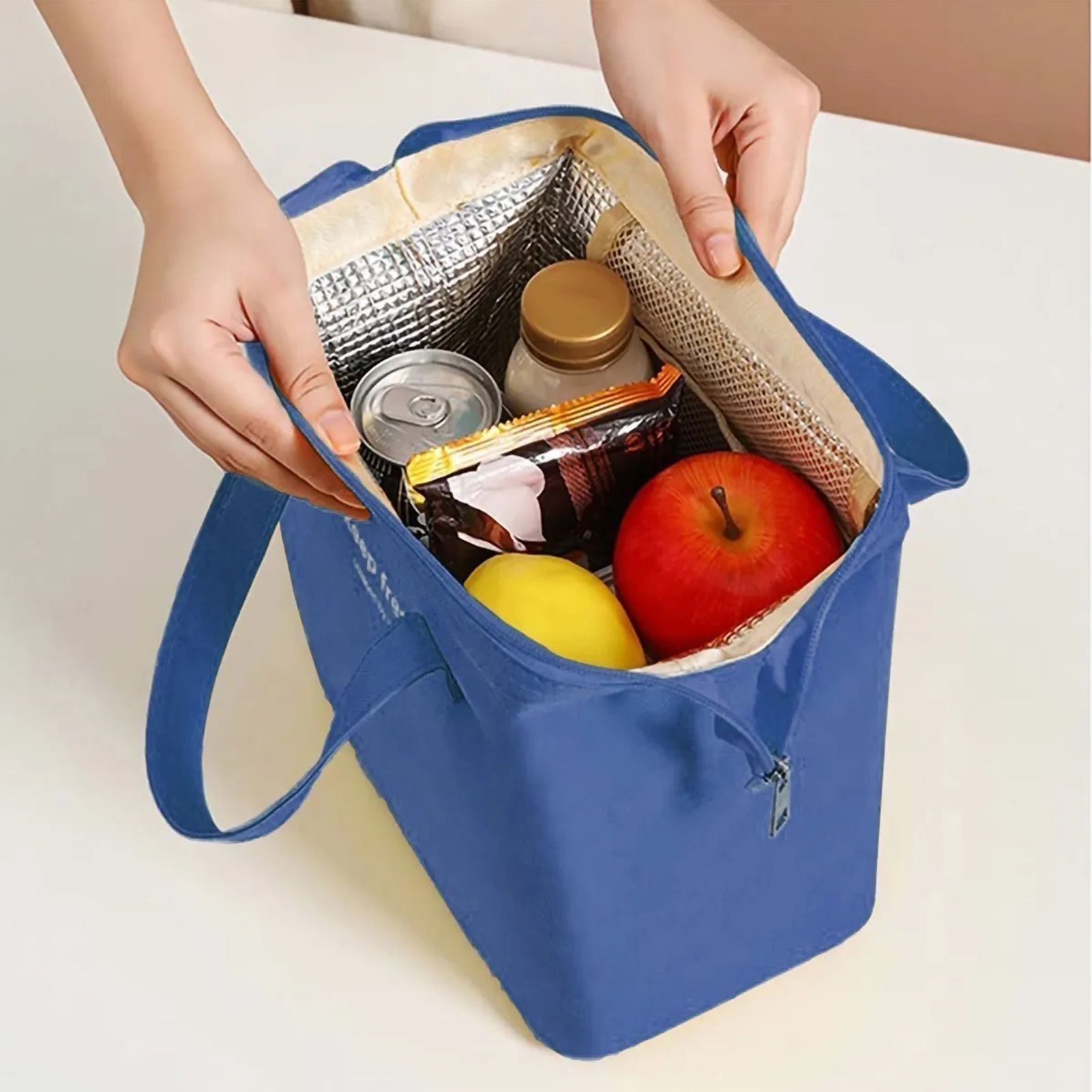 Insulated Lunch Bag Solid Color Oxford Cloth Waterproof Metal Zipper Portable Lunchbox for Commuting Royalblue - Image 7