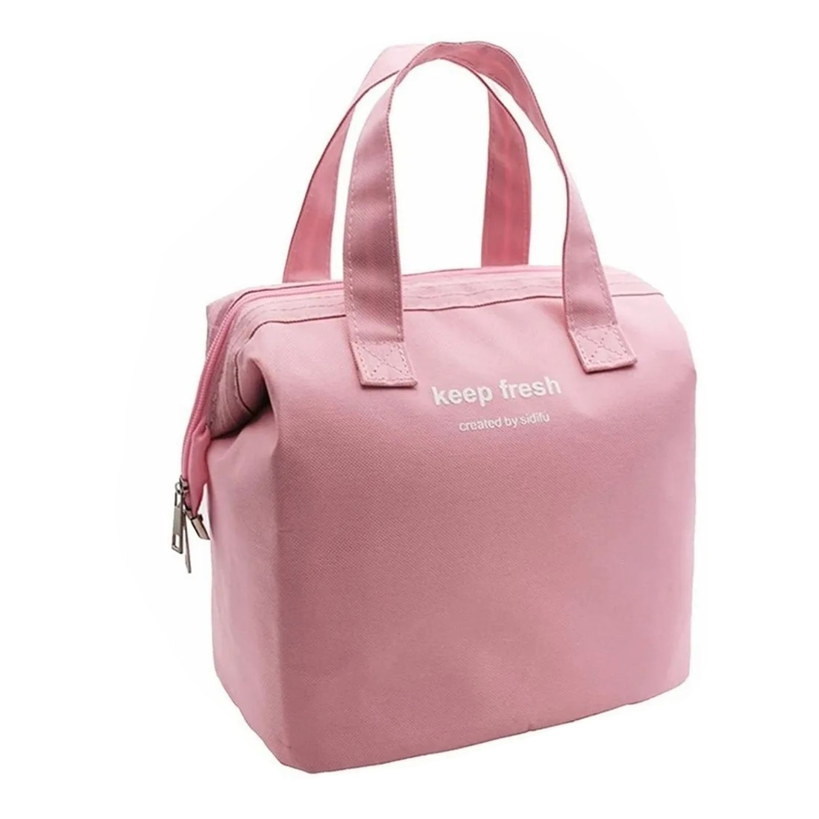 Insulated Lunch Bag Solid Color Oxford Cloth Waterproof Metal Zipper Portable Lunchbox for Commuting Pink - Image 2