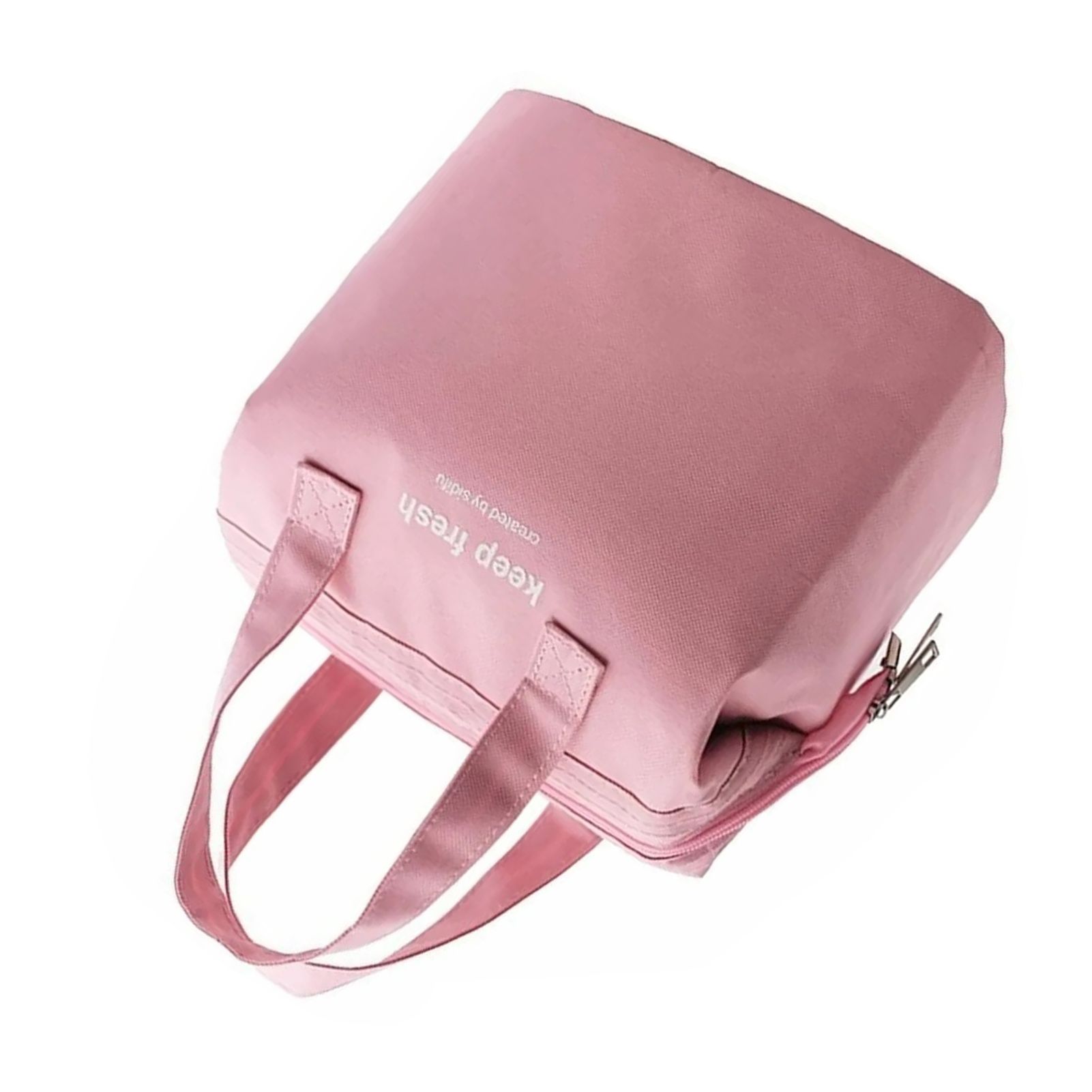 Insulated Lunch Bag Solid Color Oxford Cloth Waterproof Metal Zipper Portable Lunchbox for Commuting Pink - Image 3