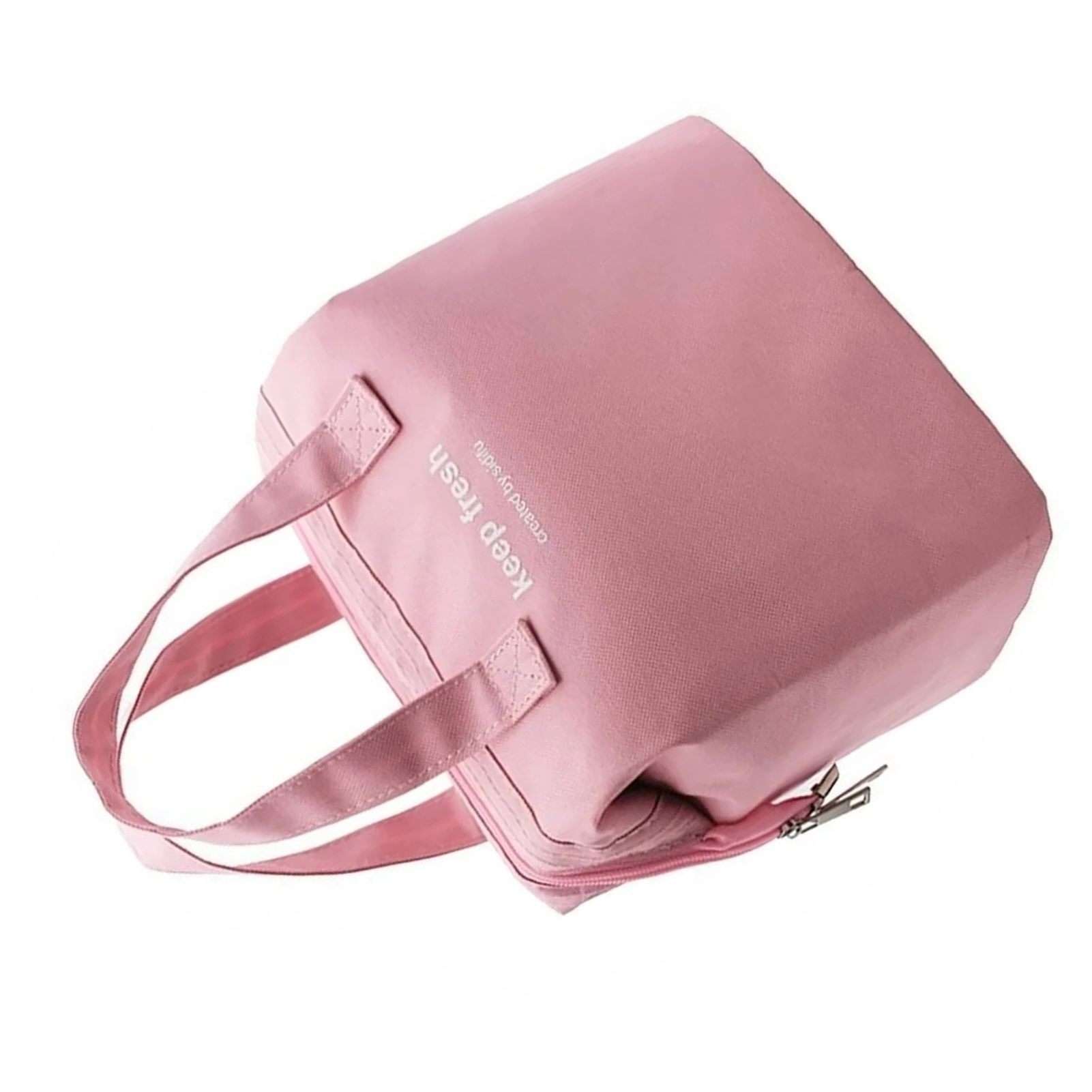 Insulated Lunch Bag Solid Color Oxford Cloth Waterproof Metal Zipper Portable Lunchbox for Commuting Pink - Image 4