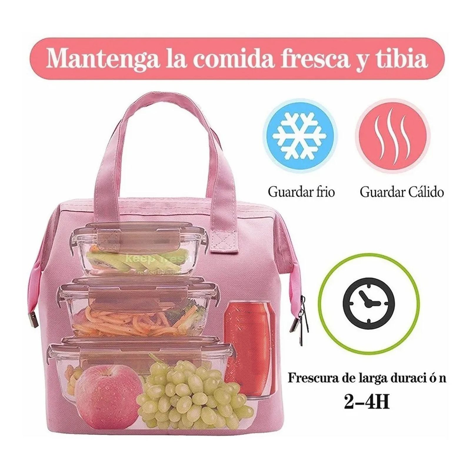 Insulated Lunch Bag Solid Color Oxford Cloth Waterproof Metal Zipper Portable Lunchbox for Commuting Pink - Image 6