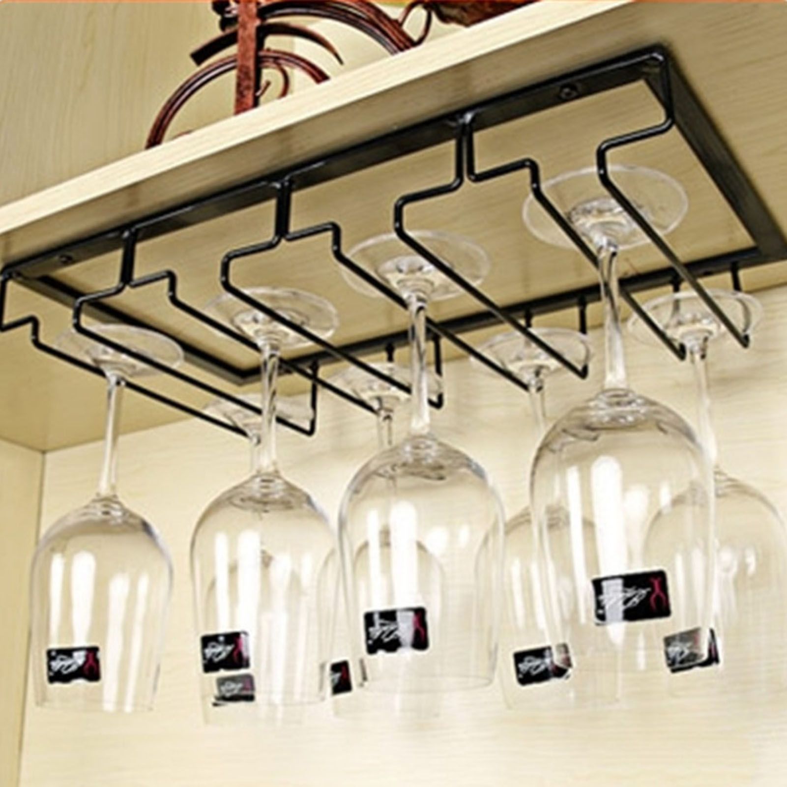 Stemware Holder Black 4 Slot Iron Wire Assembled Design Corrosion Resistant Easy Cleaning Glasses Storage Hanger for Bar - Image 5