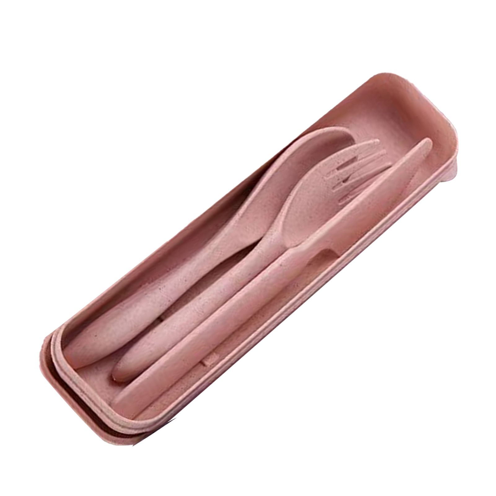 Wheat Straw Cutlery Set Modern Portable Fork Spoon Knife Tableware with Box for Office School Picnic Pink - Image 1