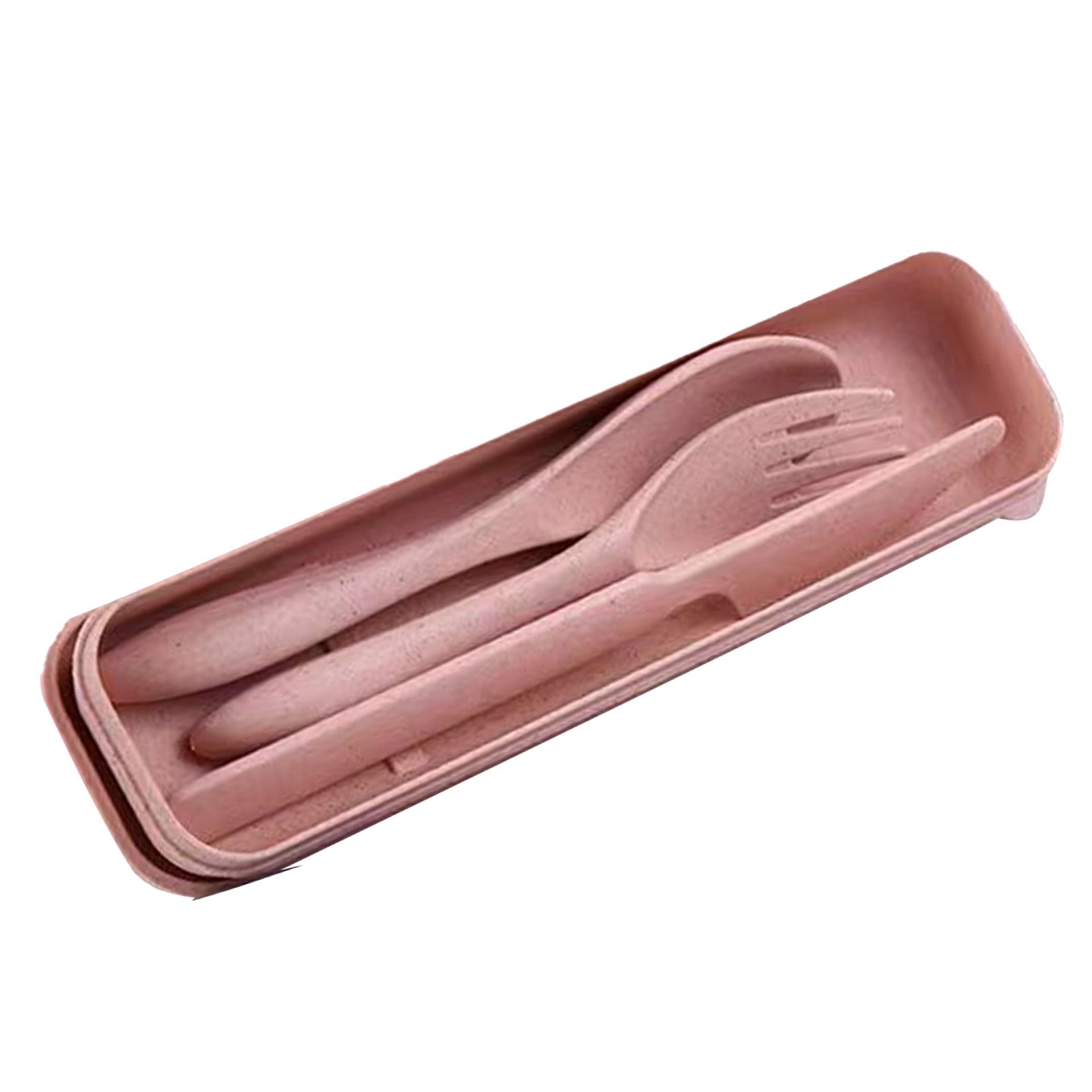 Wheat Straw Cutlery Set Modern Portable Fork Spoon Knife Tableware with Box for Office School Picnic Pink - Image 2