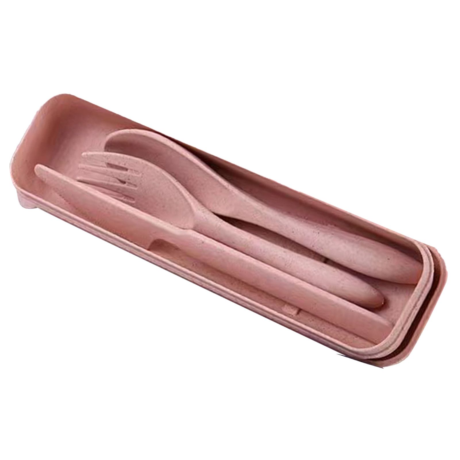 Wheat Straw Cutlery Set Modern Portable Fork Spoon Knife Tableware with Box for Office School Picnic Pink - Image 3