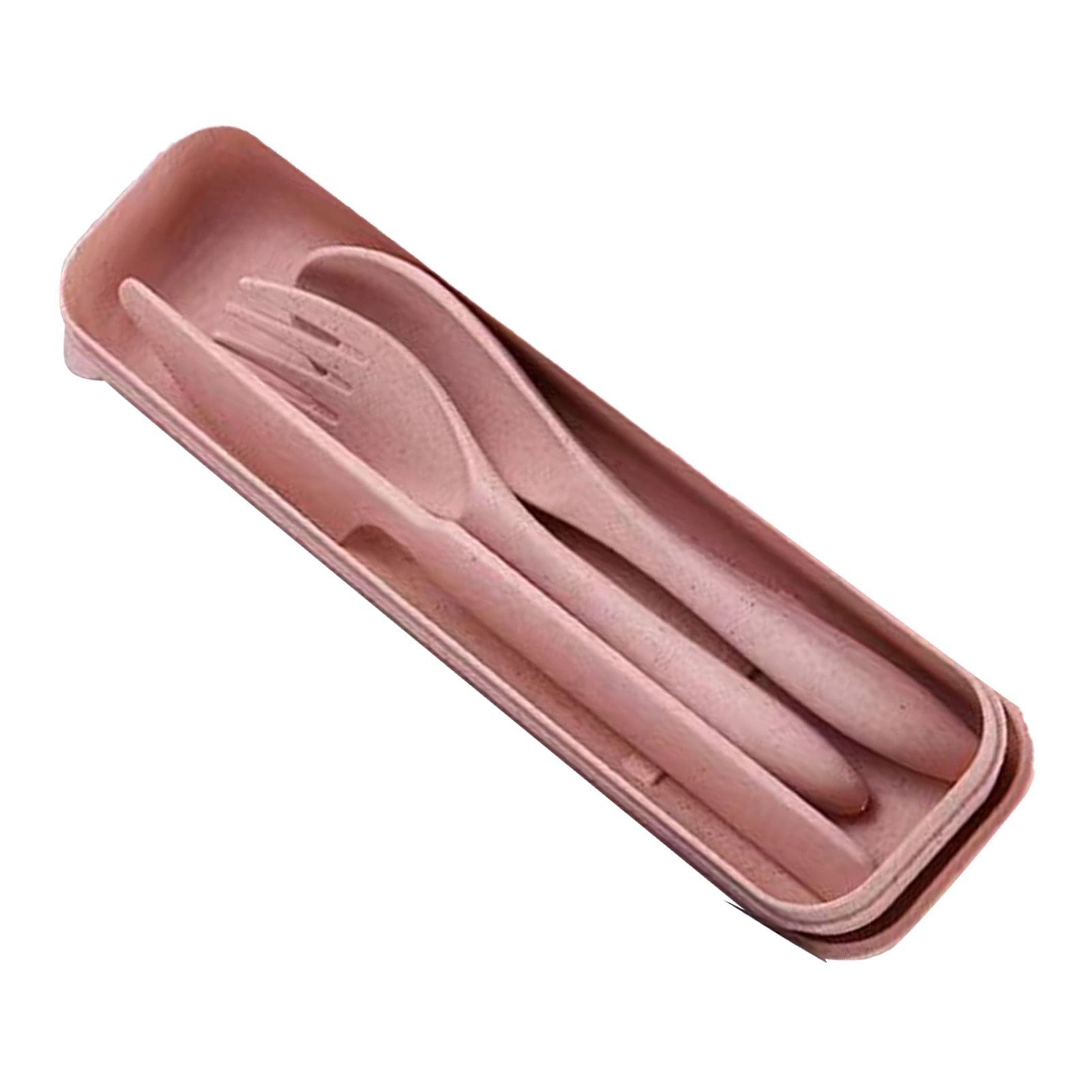 Wheat Straw Cutlery Set Modern Portable Fork Spoon Knife Tableware with Box for Office School Picnic Pink - Image 4
