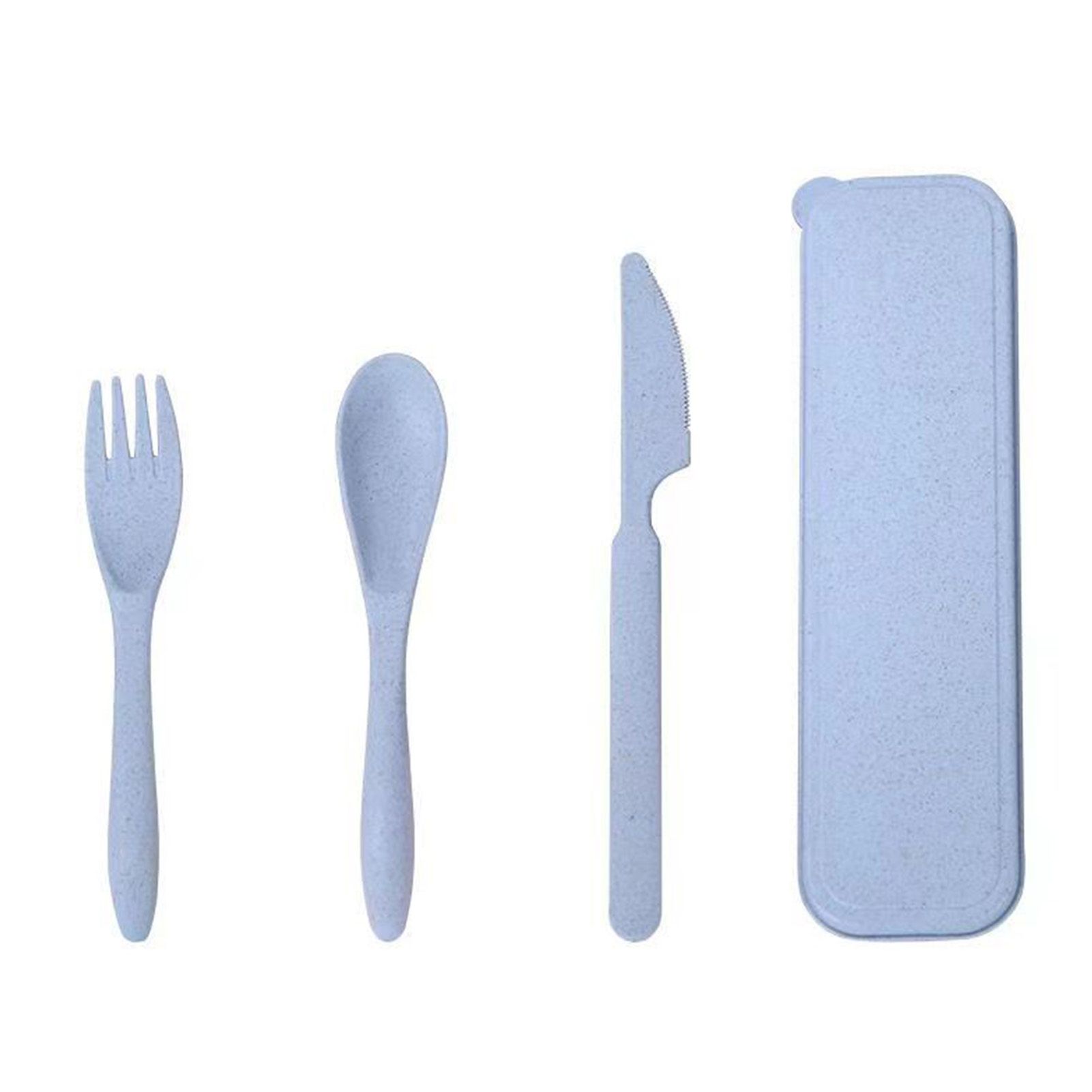 Wheat Straw Cutlery Set Modern Portable Fork Spoon Knife Tableware with Box for Office School Picnic Blue - Image 3