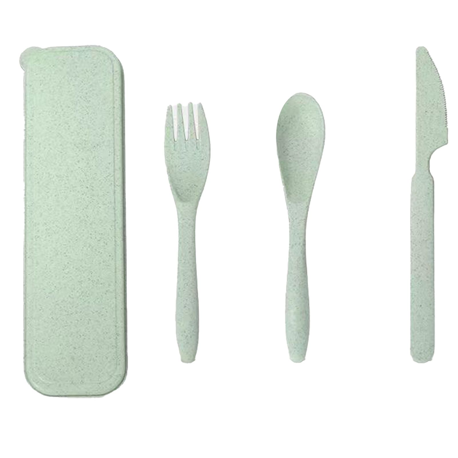 Wheat Straw Cutlery Set Modern Portable Fork Spoon Knife Tableware with Box for Office School Picnic Green - Image 1