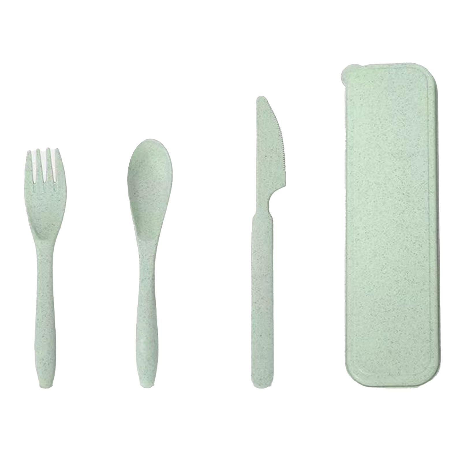 Wheat Straw Cutlery Set Modern Portable Fork Spoon Knife Tableware with Box for Office School Picnic Green - Image 2