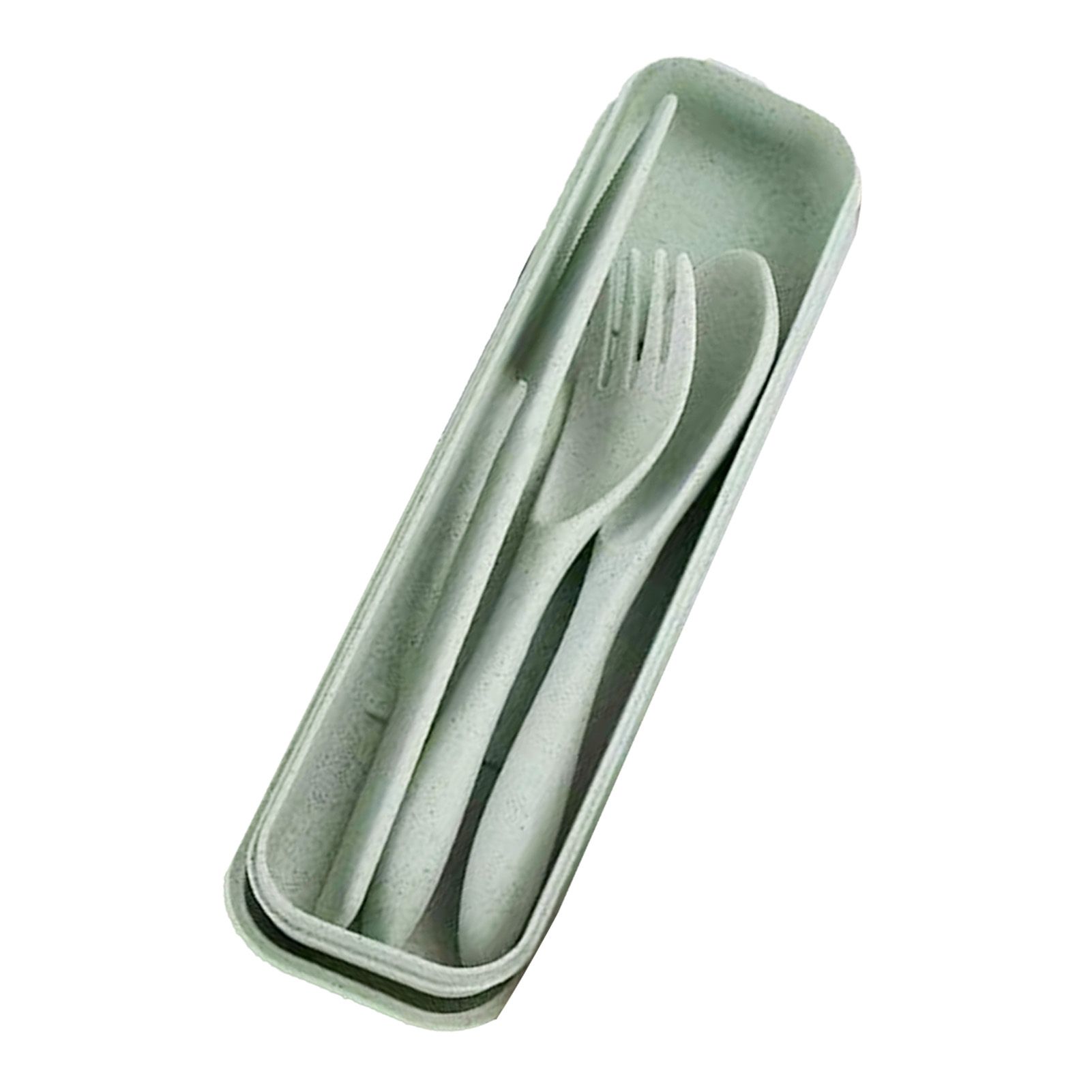 Wheat Straw Cutlery Set Modern Portable Fork Spoon Knife Tableware with Box for Office School Picnic Green - Image 3