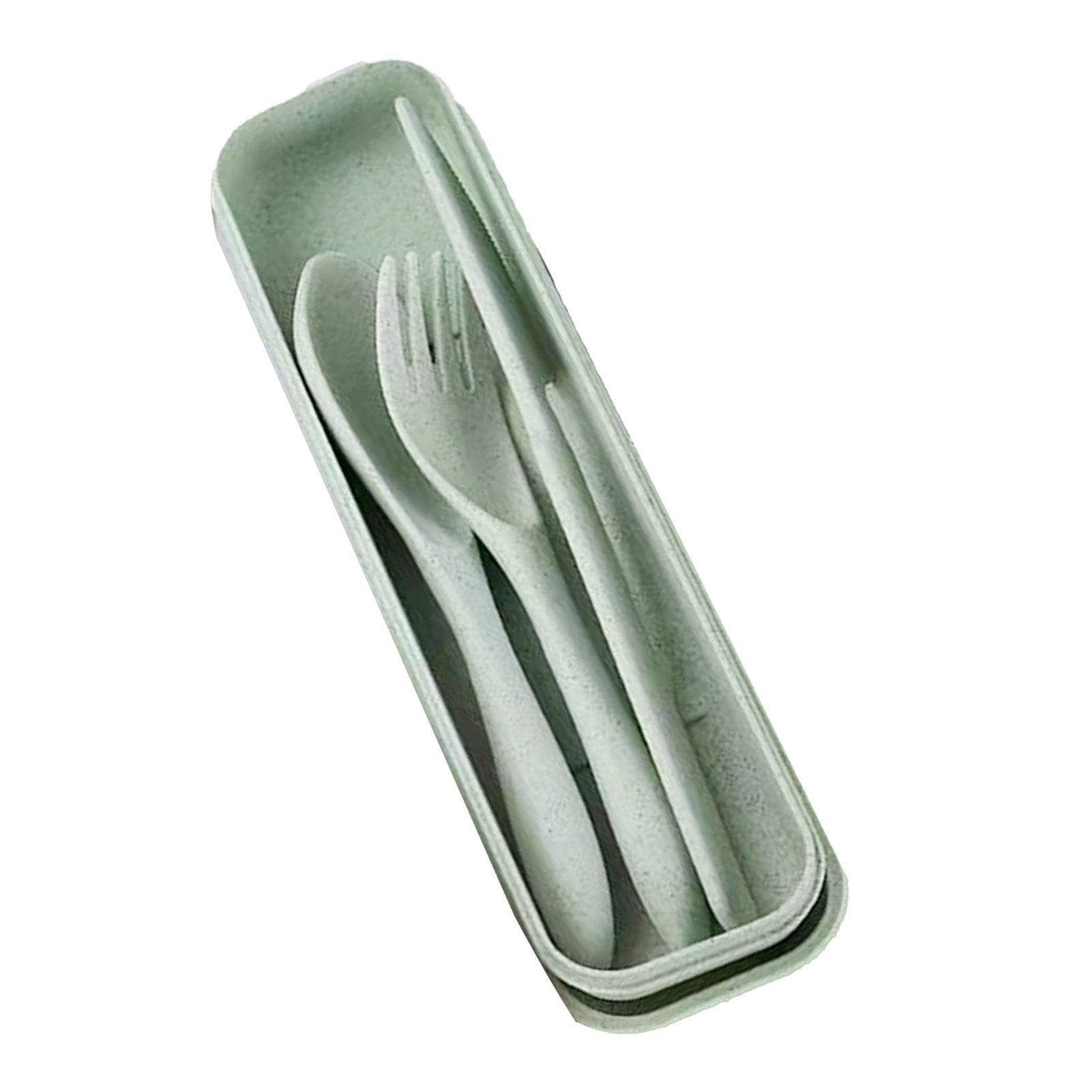 Wheat Straw Cutlery Set Modern Portable Fork Spoon Knife Tableware with Box for Office School Picnic Green - Image 4