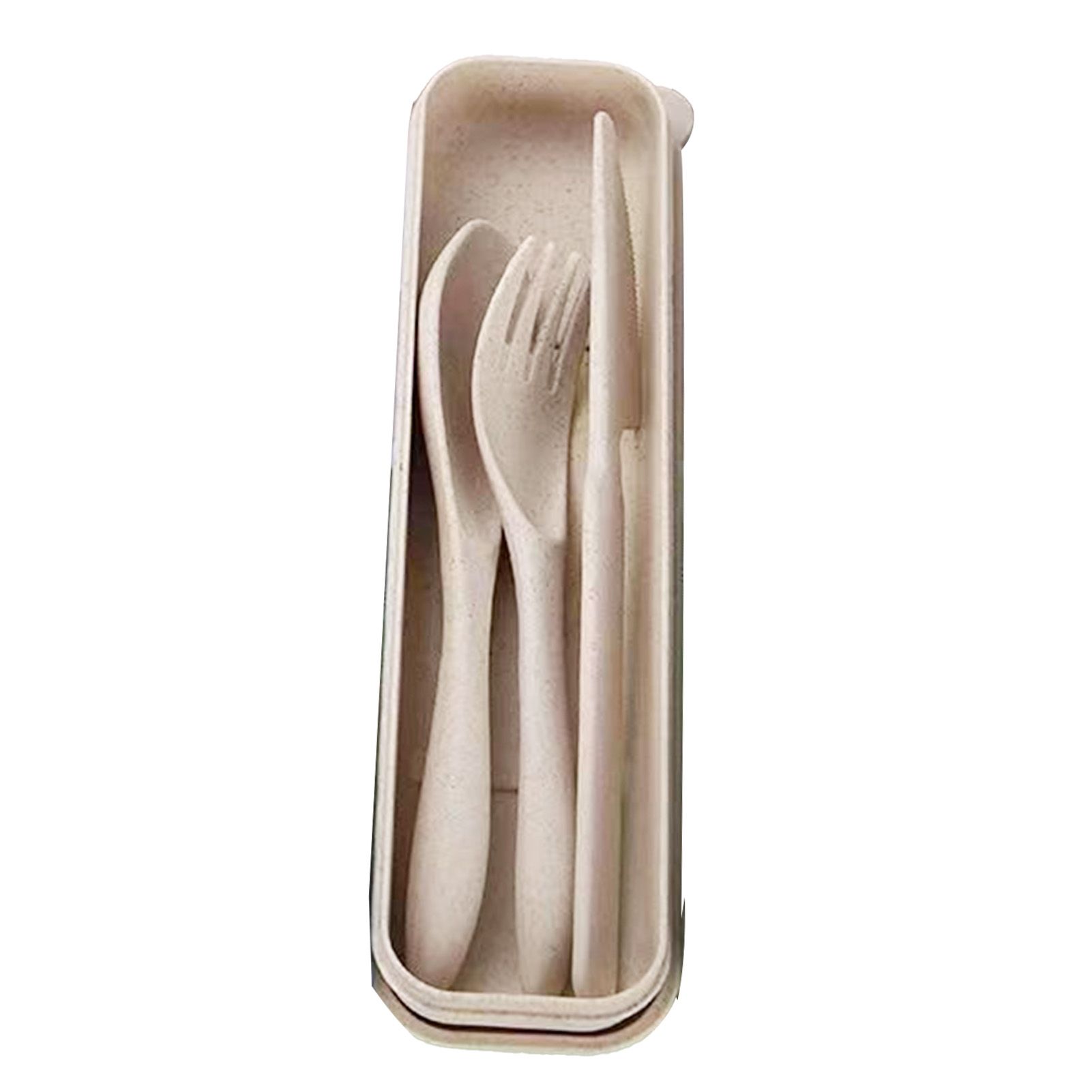 Wheat Straw Cutlery Set Modern Portable Fork Spoon Knife Tableware with Box for Office School Picnic Beige - Image 1