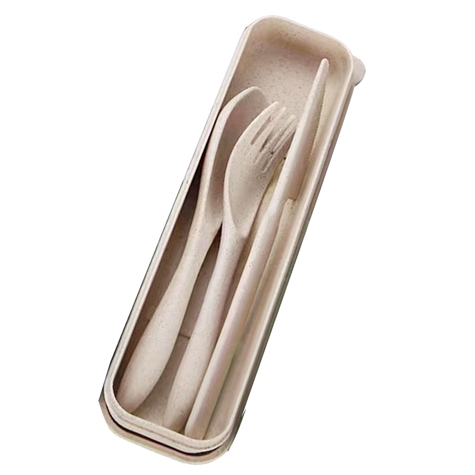 Wheat Straw Cutlery Set Modern Portable Fork Spoon Knife Tableware with Box for Office School Picnic Beige - Image 2