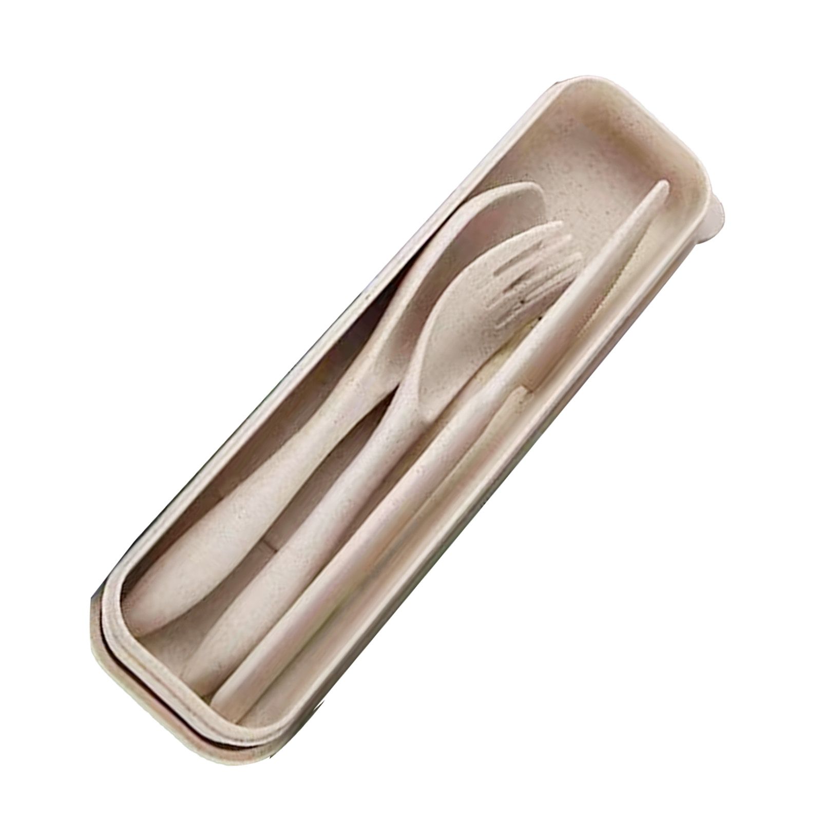 Wheat Straw Cutlery Set Modern Portable Fork Spoon Knife Tableware with Box for Office School Picnic Beige - Image 3