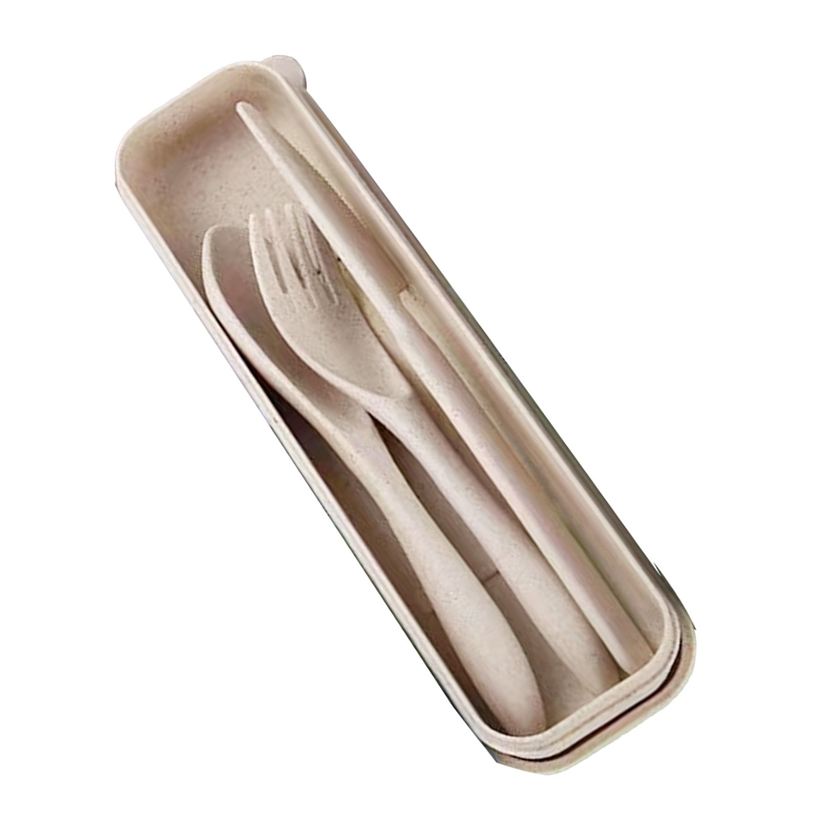 Wheat Straw Cutlery Set Modern Portable Fork Spoon Knife Tableware with Box for Office School Picnic Beige - Image 4