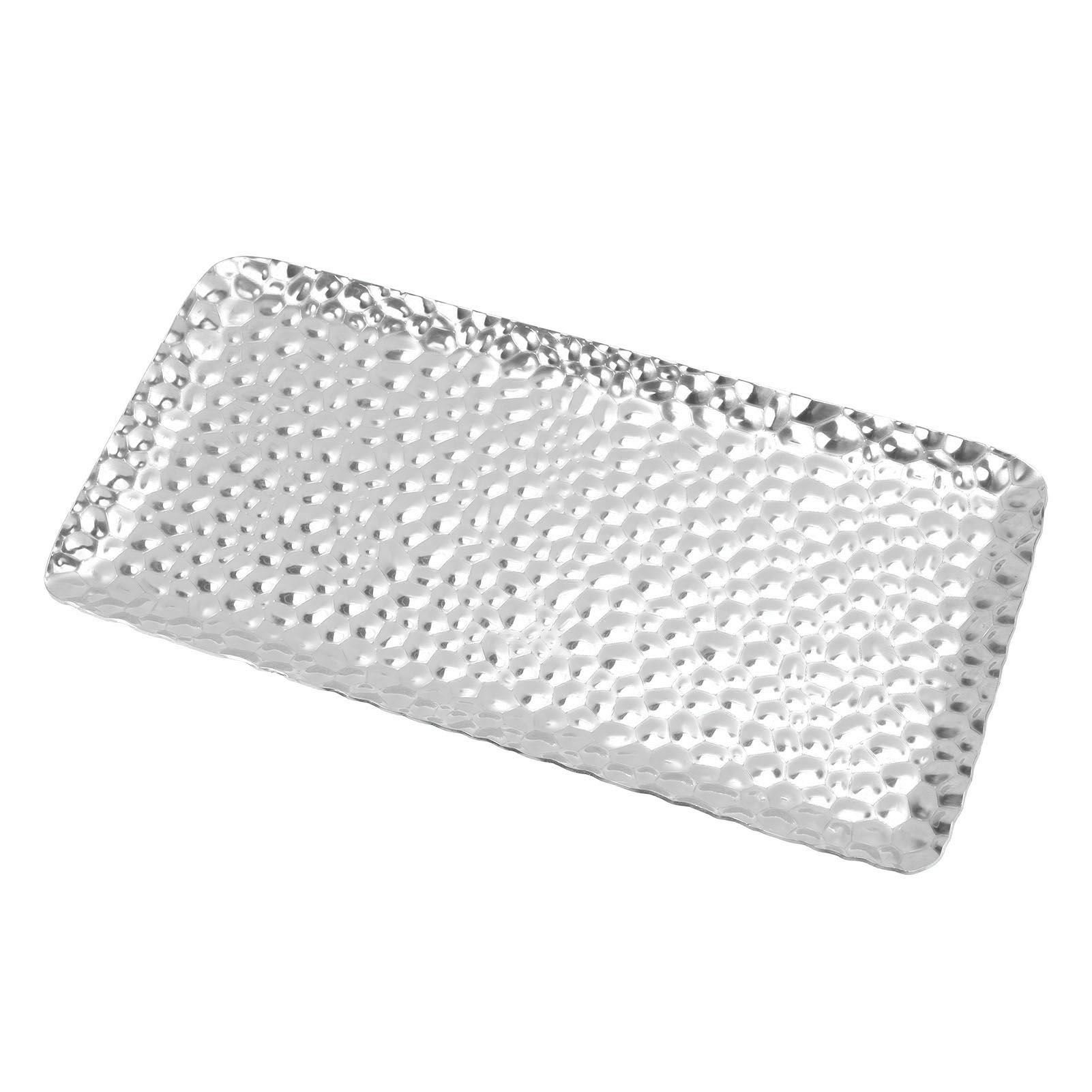 Hammered Tray Exquisite Odorless Stainless Steel Serving Tray for Living Room Bedroom Kitchen Bathroom 19.5x9.5cm Silver - Image 1