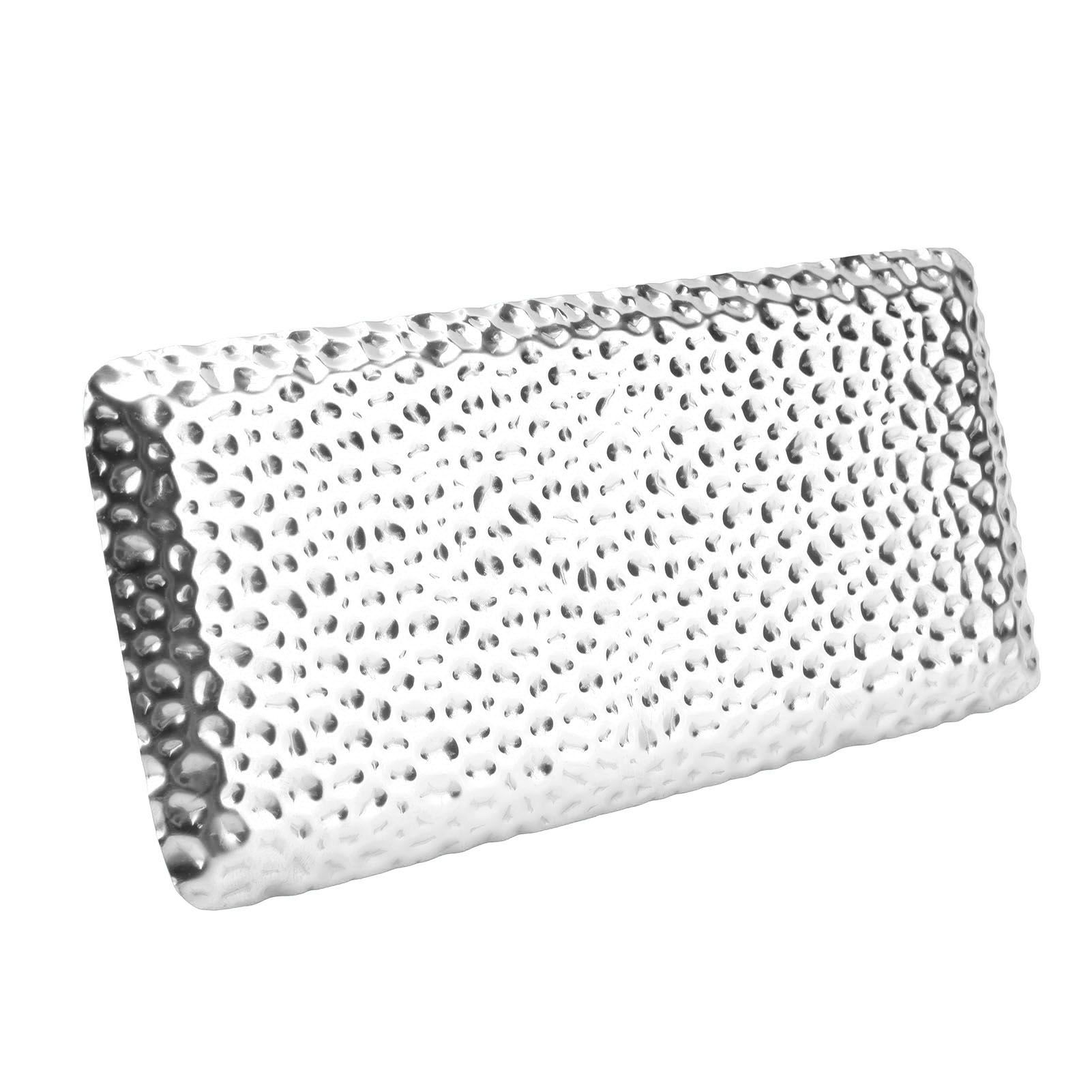 Hammered Tray Exquisite Odorless Stainless Steel Serving Tray for Living Room Bedroom Kitchen Bathroom 19.5x9.5cm Silver - Image 6