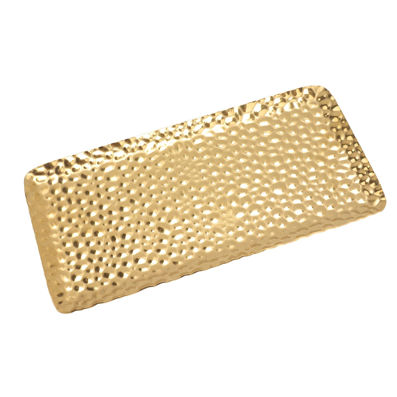 Hammered Tray Exquisite Odorless Stainless Steel Serving Tray for Living Room Bedroom Kitchen Bathroom 19.5x9.5cm Gold - Image 1