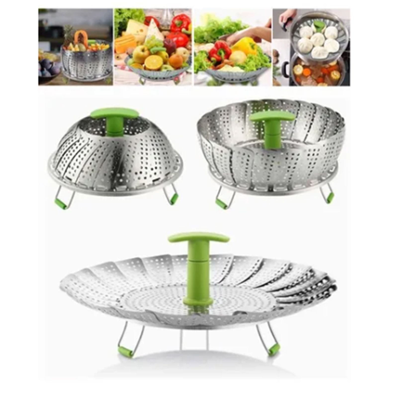 Steam Basket Stainless Steel Folding Vegetable Steam Basket with ABS Handle for Veggie Fish Seafood Cooking Steam Basket - Image 5