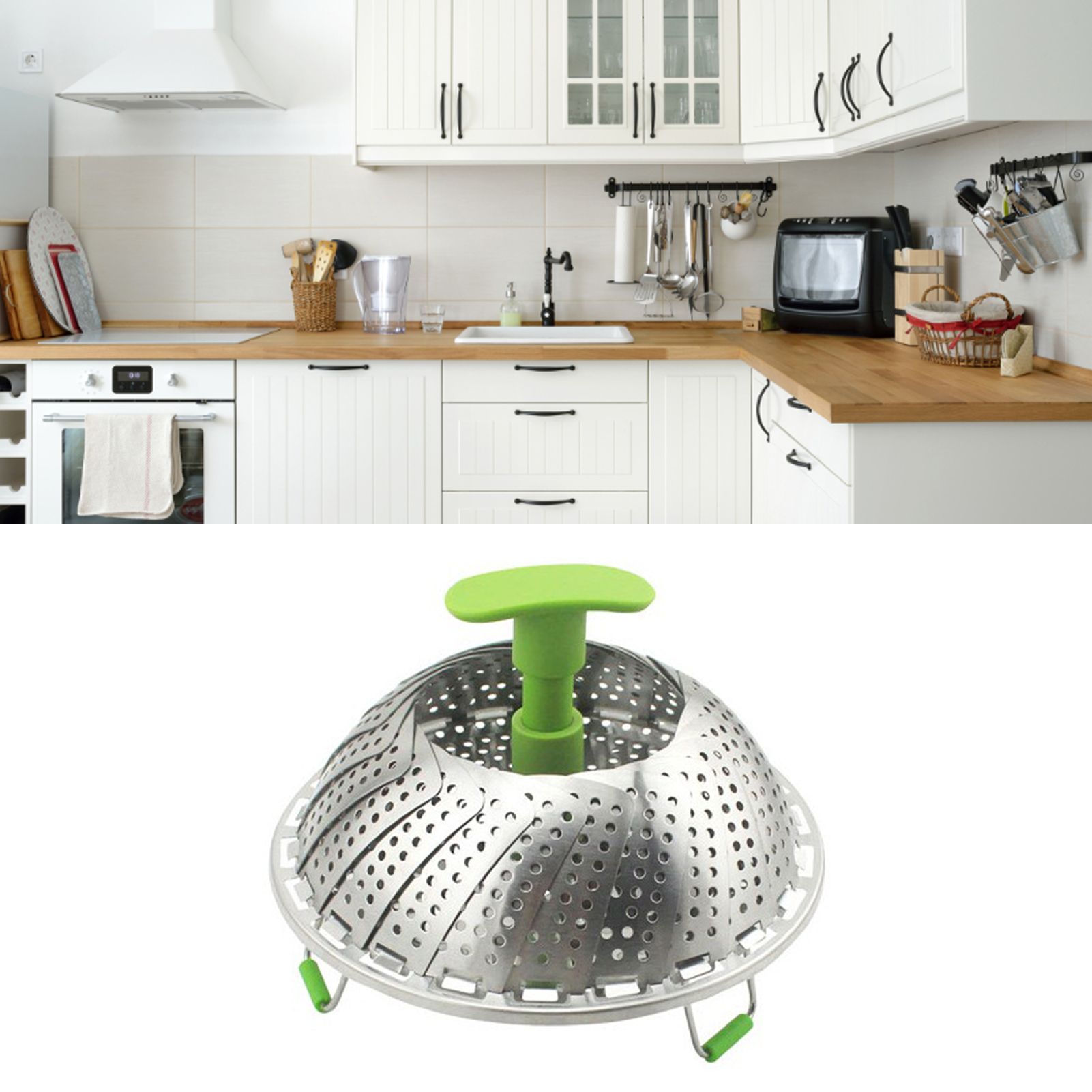 Steam Basket Stainless Steel Folding Vegetable Steam Basket with ABS Handle for Veggie Fish Seafood Cooking Steam Basket - Image 6