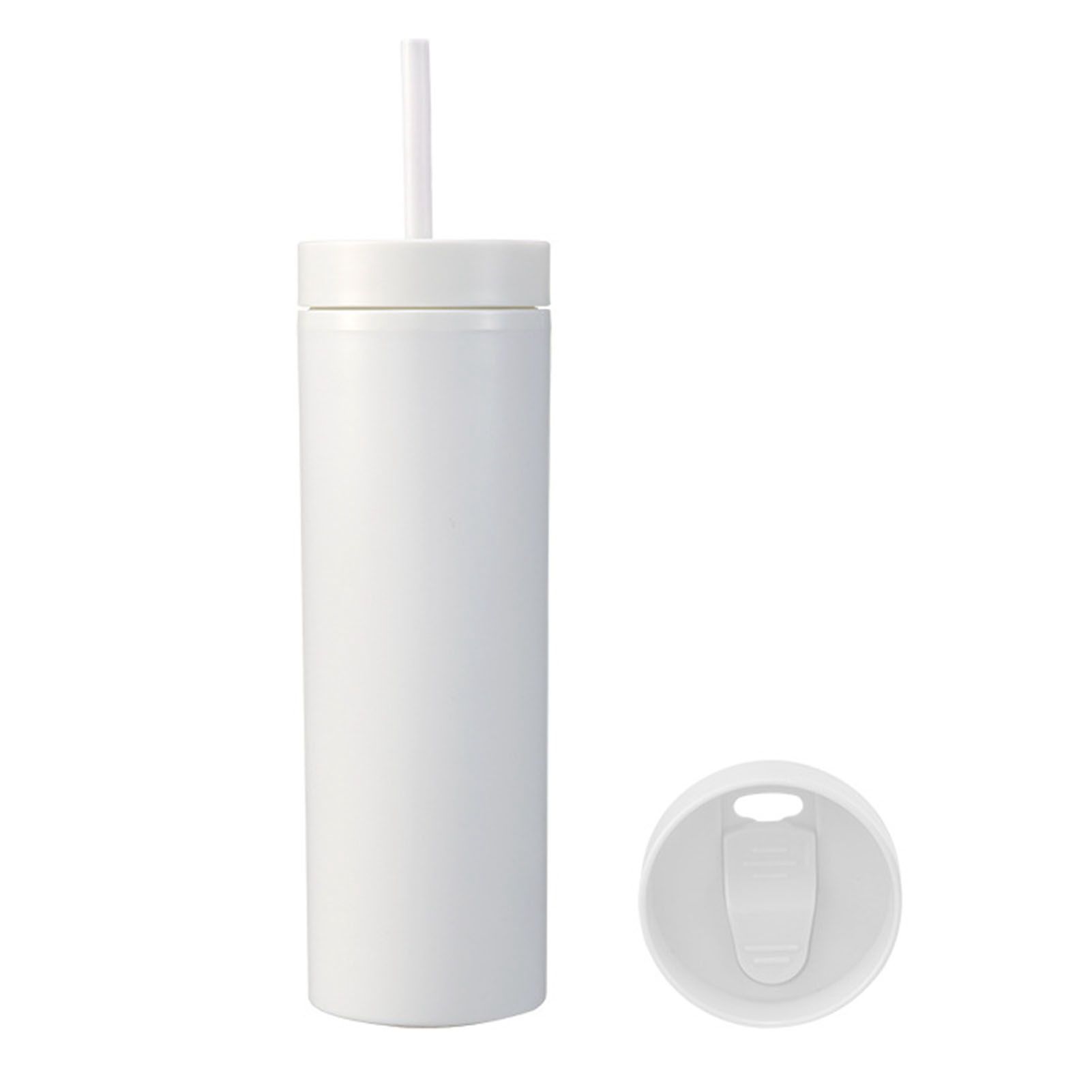 16oz Plastic Tumblers with Lids and Straws Frosting Matte Plastic Drinking Cups for Outdoor Sports White - Image 1