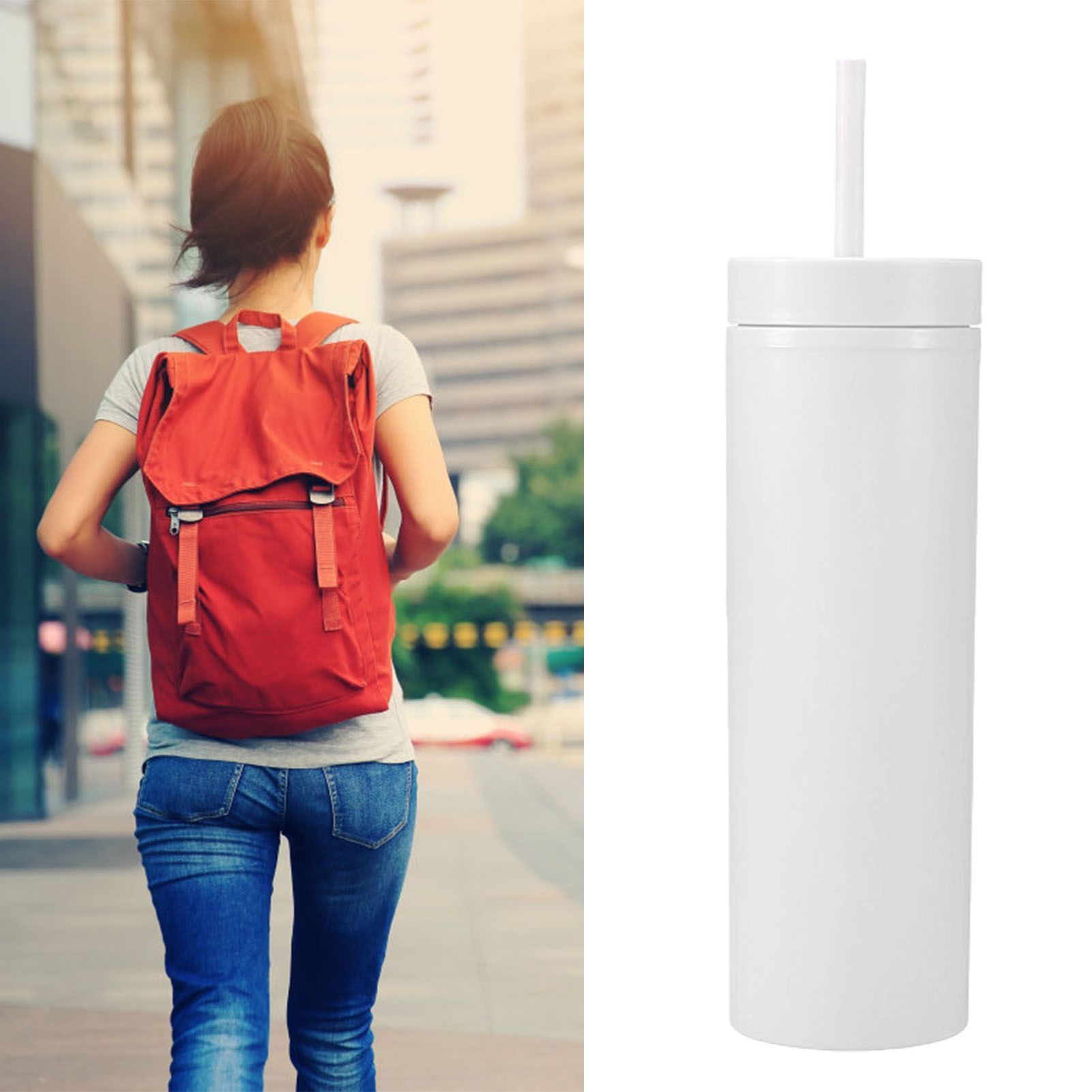 16oz Plastic Tumblers with Lids and Straws Frosting Matte Plastic Drinking Cups for Outdoor Sports White - Image 5