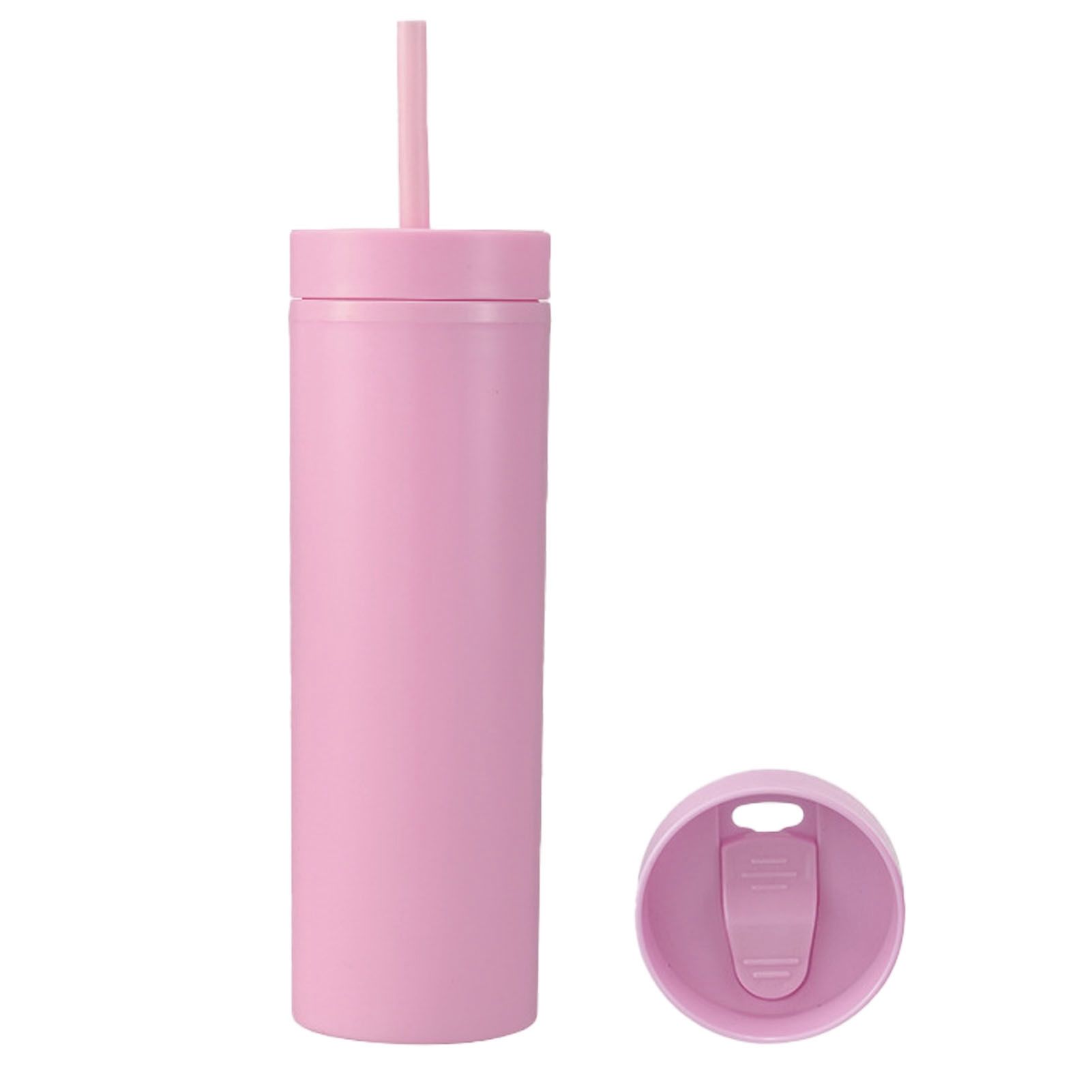 16oz Plastic Tumblers with Lids and Straws Frosting Matte Plastic Drinking Cups for Outdoor Sports 1767 Pink - Image 1