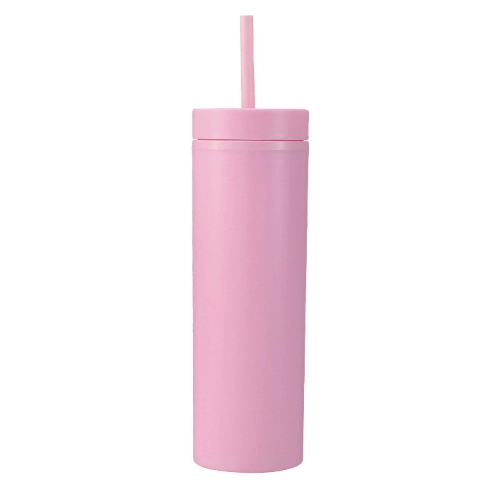 16oz Plastic Tumblers with Lids and Straws Frosting Matte Plastic Drinking Cups for Outdoor Sports 1767 Pink - Image 2