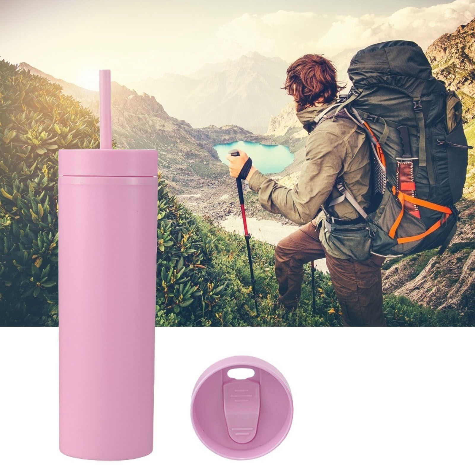 16oz Plastic Tumblers with Lids and Straws Frosting Matte Plastic Drinking Cups for Outdoor Sports 1767 Pink - Image 5