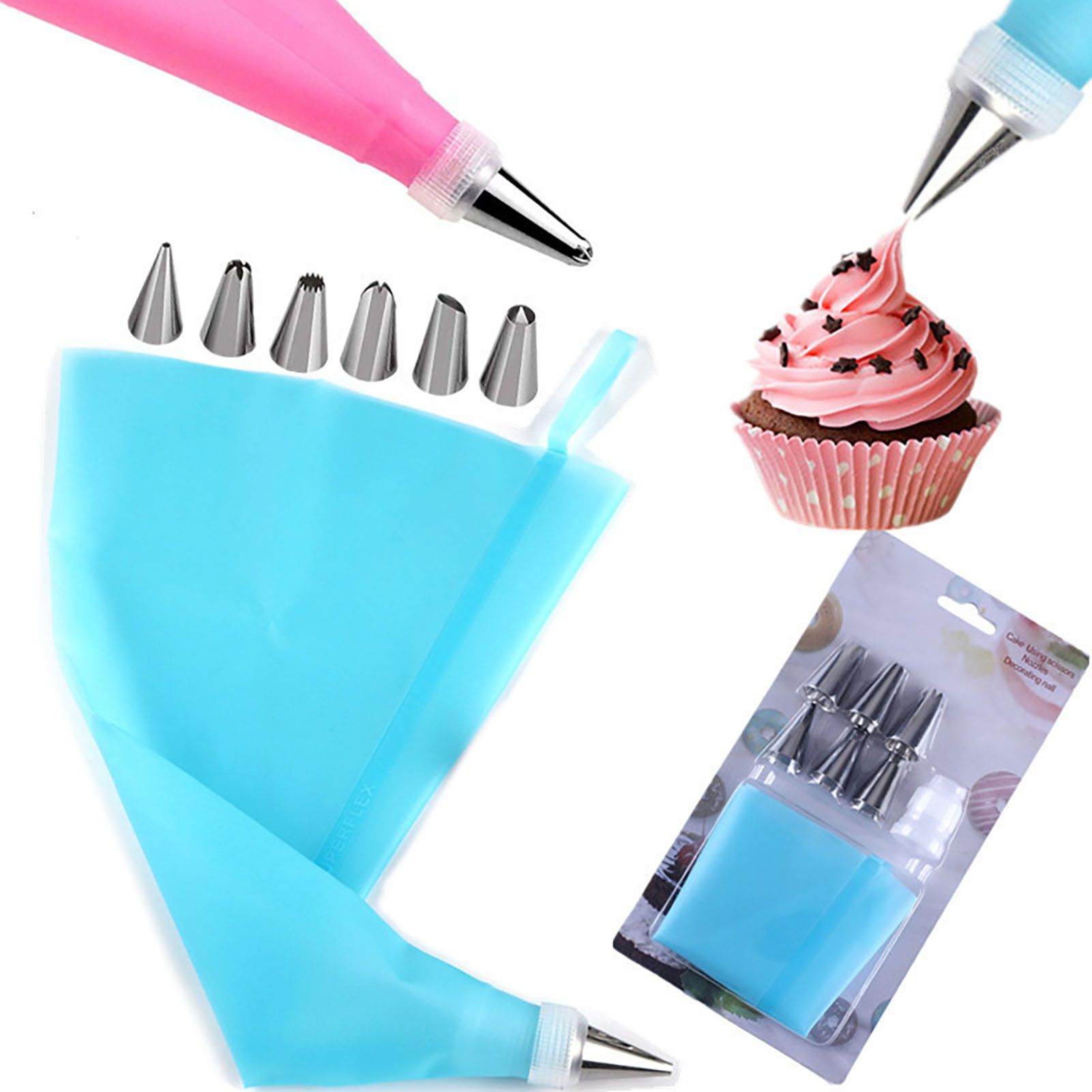 Piping Bags and Tips Set Cake Decorating Supplies for Baking TPU Pastry Bags Stainless Steel Tips Blue - Image 2