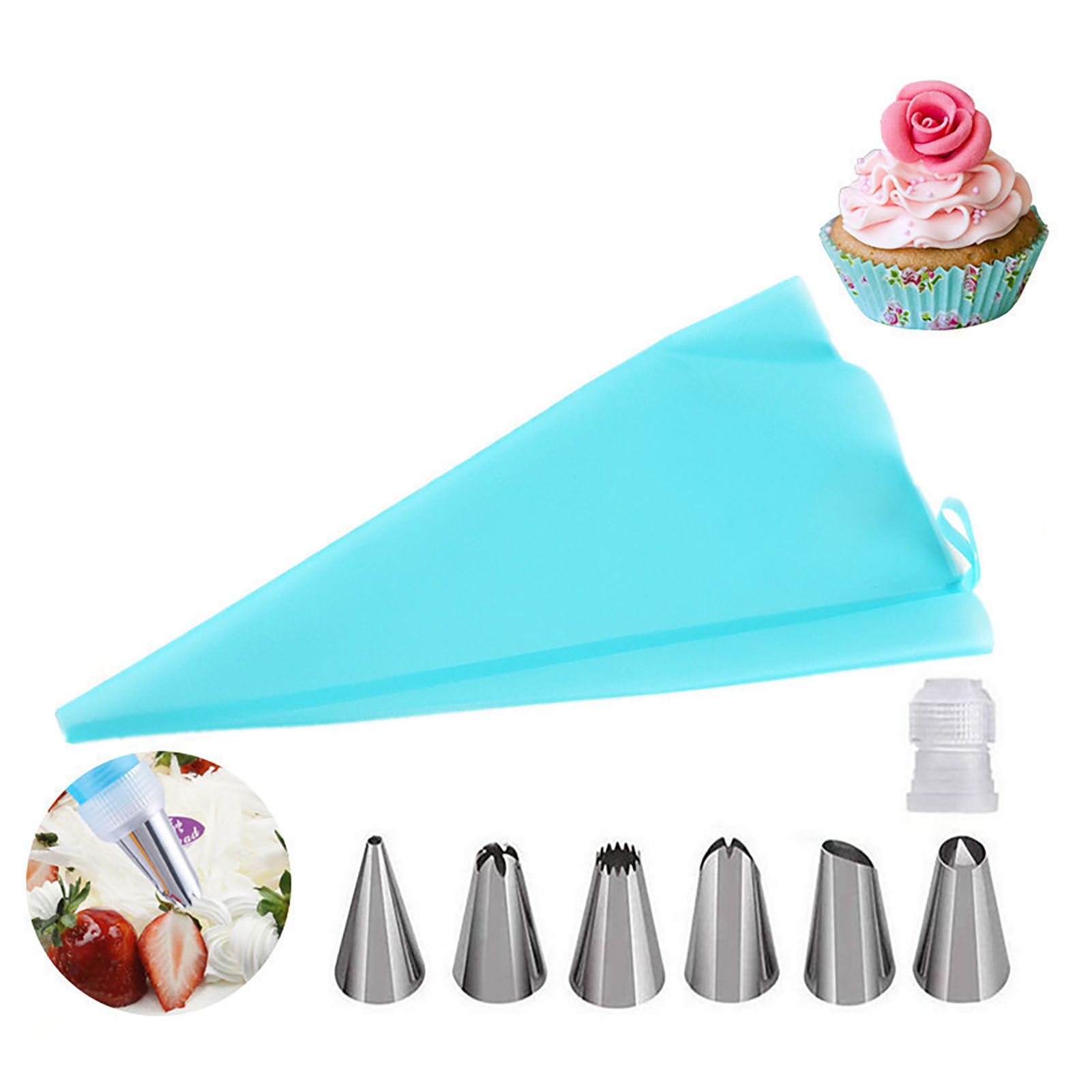 Piping Bags and Tips Set Cake Decorating Supplies for Baking TPU Pastry Bags Stainless Steel Tips Blue - Image 3