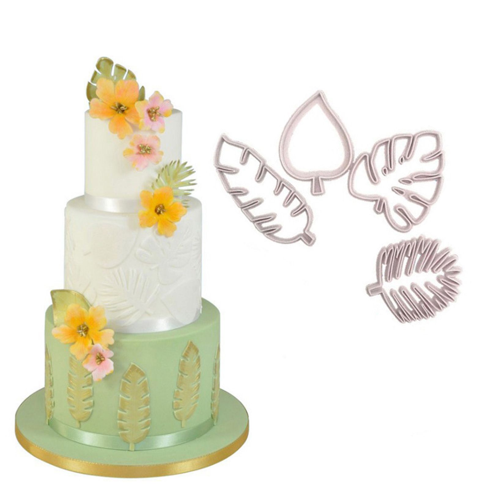 4Pcs Tropical Leaves Cookie Cutter Set Palm Leaves Fondant Cutters Mold for Luau Cake Decorating - Image 5