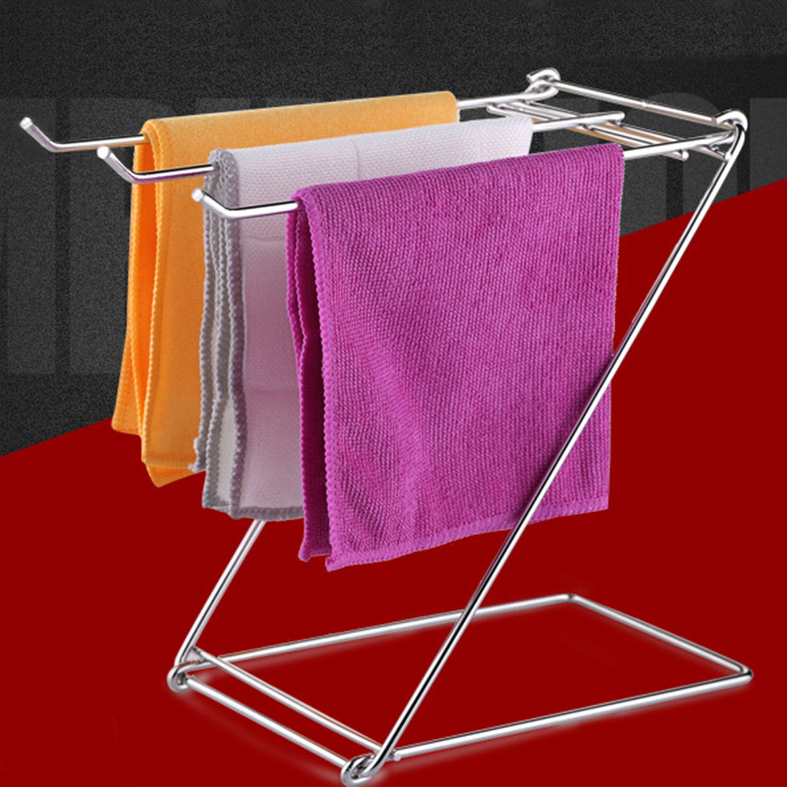 Foldable Floor Towel Holder Stainless Steel Z Shaped 3 Bars Floor Towel Rack for Bathroom Kitchen - Image 5